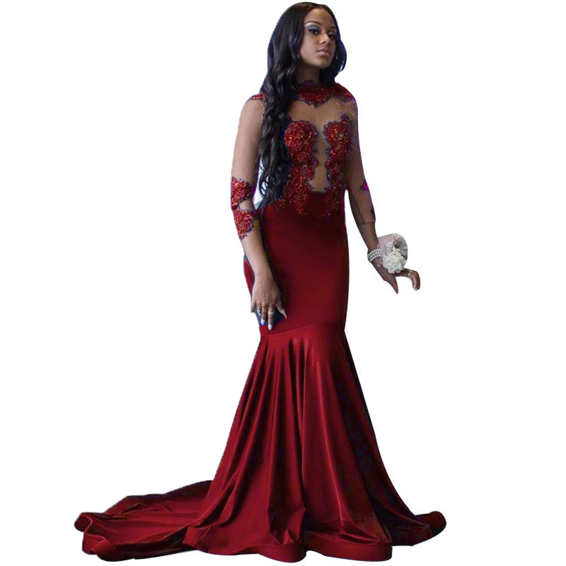 Elegant Plus Size Mermaid Prom Dress 2019 - Illusion Long Sleeve Evening Gown for Women | Perfect for Pageants, Formal Events & Special Occasions | Style AR204
