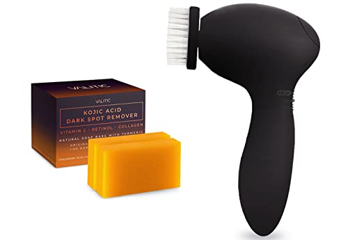 Valitic Dark Spot Remover Kit for Face - 2 Pack Kojic Acid Soap Bars with Vitamin C, Retinol & Turmeric + Facial Cleansing Brush | Anti-Aging & Brightening Treatment for Hyperpigmentation, Acne Scars | Perfect for Daily Skincare Routine & Travel Essentials