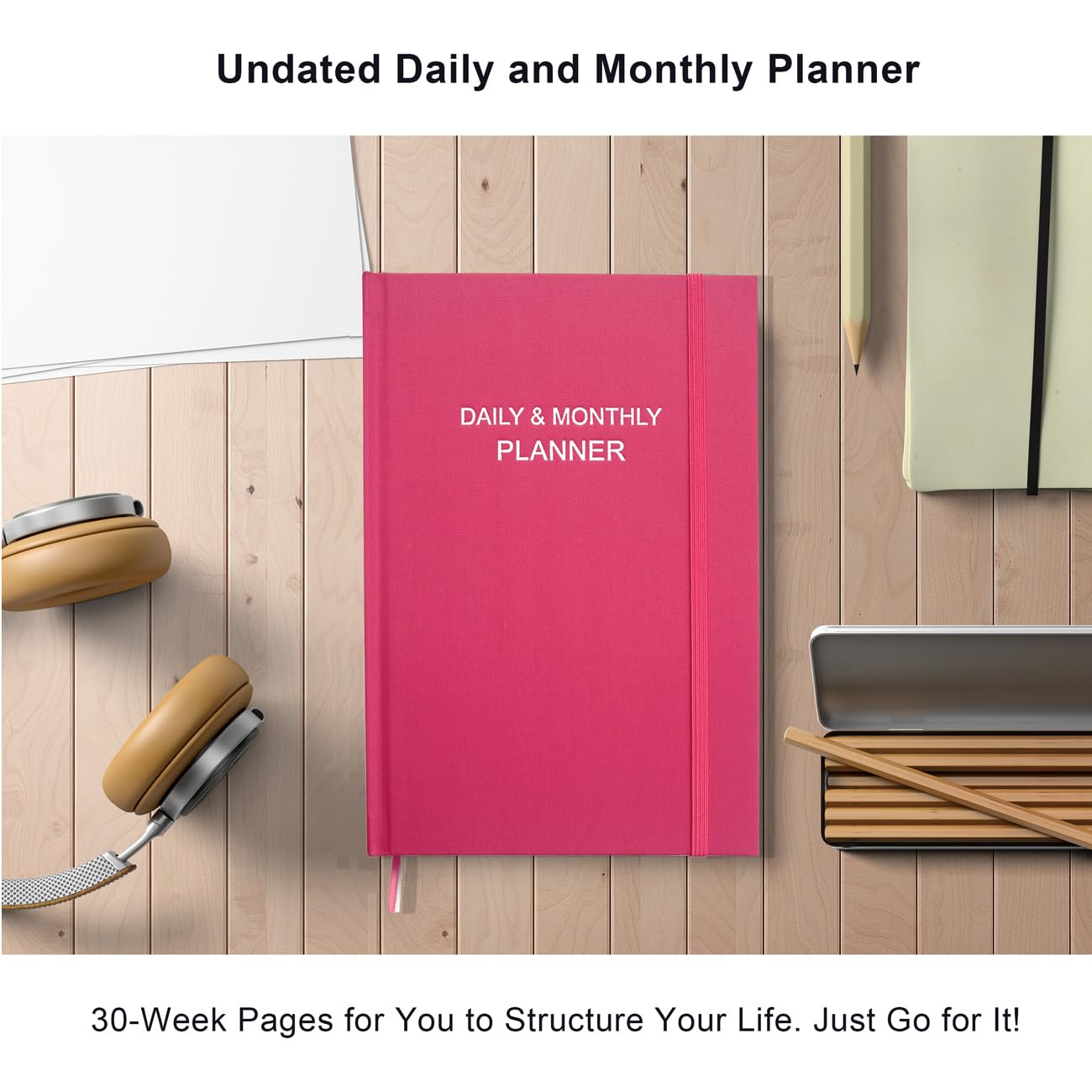 2025 ADHD Daily & Monthly Planner - Undated Two Pages Per Day for Focus & Goal Achievement, 5.8''×8.3'' Pink Planner for Students & Professionals - Perfect for Time Management, Productivity & Stress Reduction