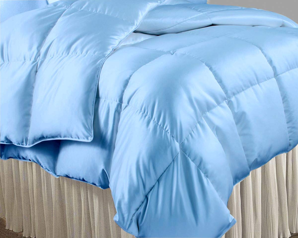 Premium 500 GSM Oversized Queen Comforter Set - 3 Piece Satin Bedding in Light Blue (Comforter + 2 Pillow Shams) | Ultra Soft & Breathable for All-Season Comfort | Perfect for Master Bedroom, Guest Room & Luxury Hotel Decor