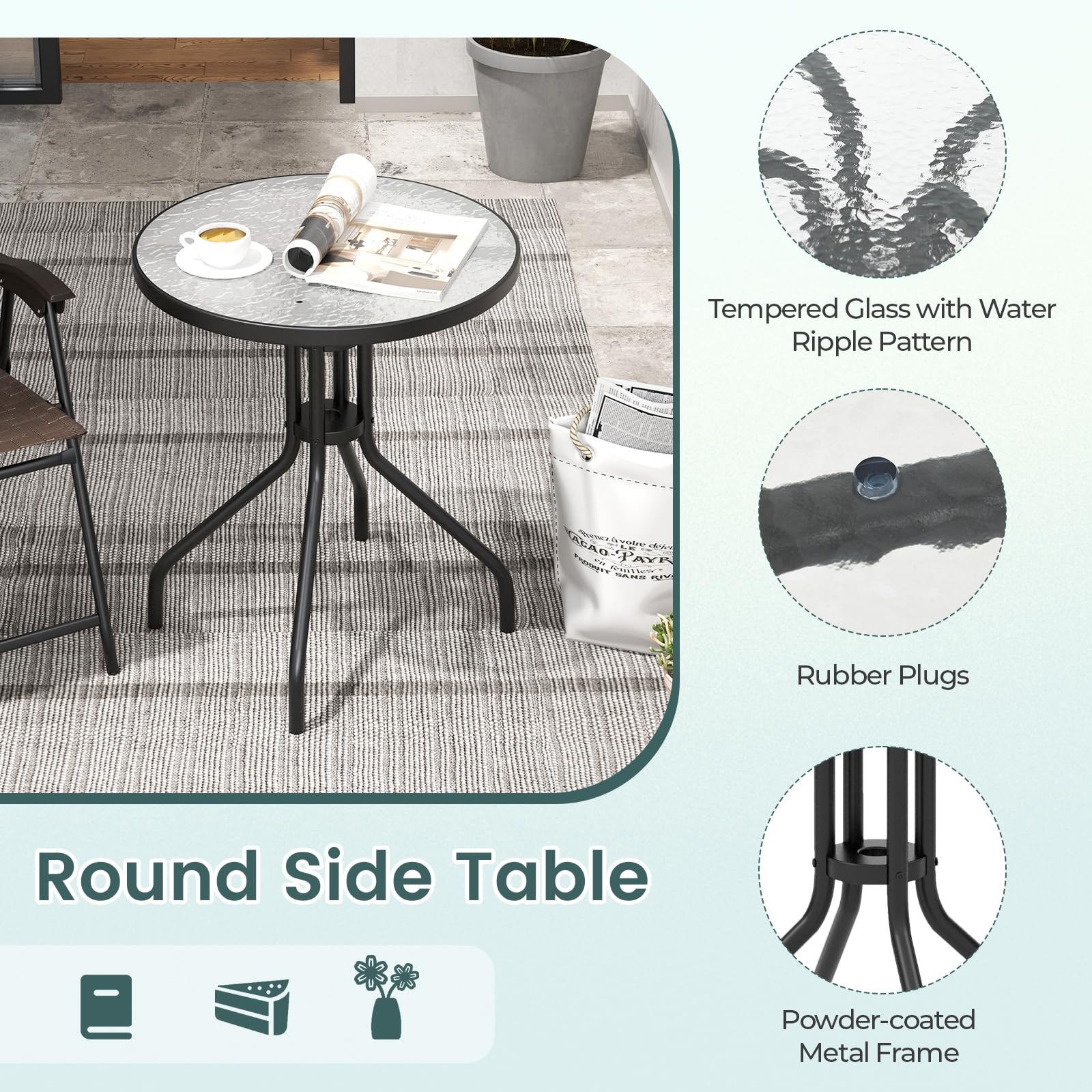SAFSTAR 3-Piece Outdoor Dining Set - Steel Bistro Table with 2 Folding Chairs & Tempered Glass Top - Patio Furniture for Porch, Balcony, Garden, Poolside - Perfect for Outdoor Entertaining & Relaxation