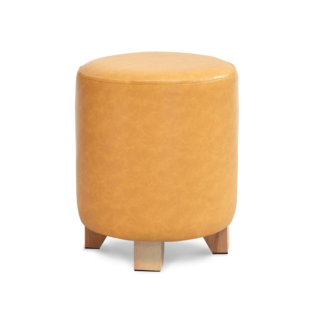 Small Leather Stool for Entryway & Living Room - Yellow Round Shoe Changing Stool, Stylish Sofa Footrest - Perfect for Home Decor, Bedroom Seating & Entryway Organization