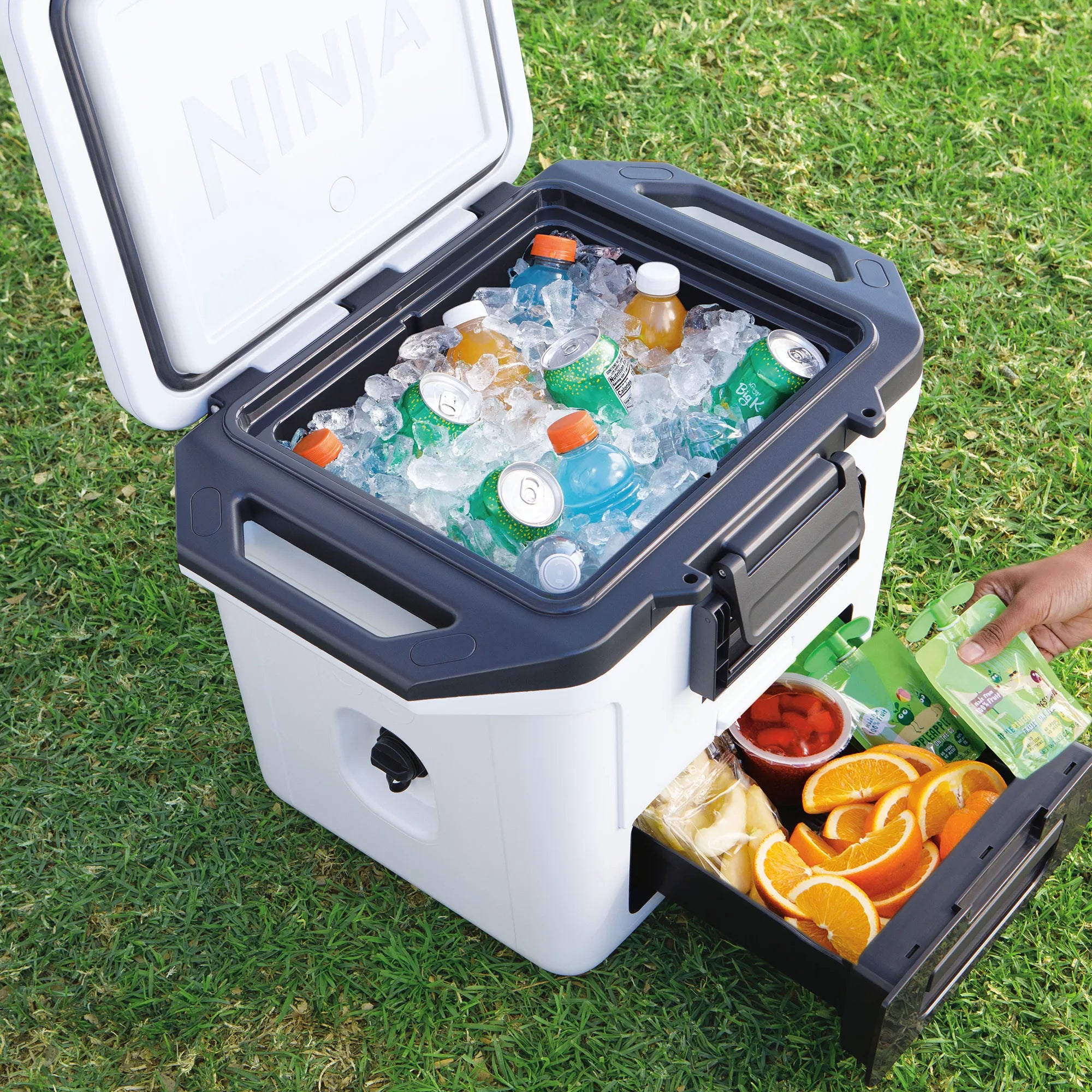 Ninja FrostVault 28L Hard Cooler with Dry Zone - Premium Insulated Cooler for Camping, Beach, Picnics & Outdoor Adventures - Leakproof Food Storage with Separate Dry Compartment
