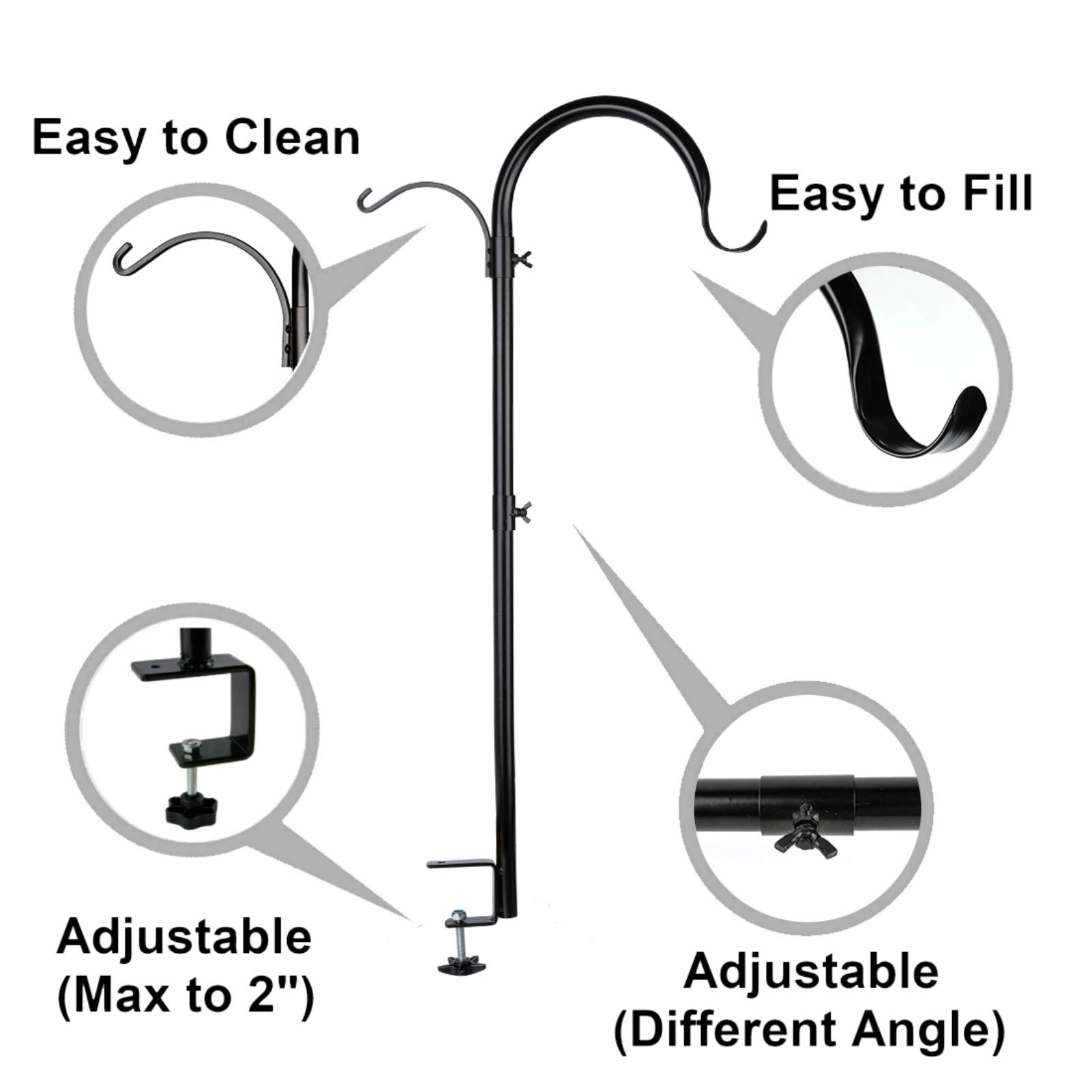WOSIBO 37-Inch Three Span Deck Hook - Heavy Duty Multi-Hook Hanging Pole for Bird Feeders, Plant Hangers, Lanterns & Wind Chimes | Perfect for Porch, Patio & Garden Decor (3 Branches, Rust-Resistant)