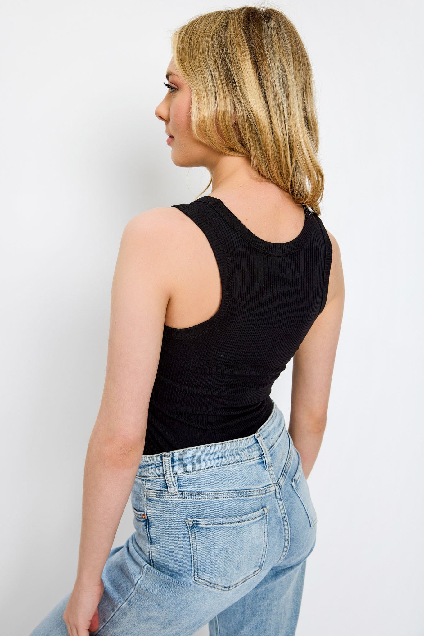 Women's Ribbed High Neck Long Length Tank Top - Stretchy Slim Fit Cami for Layering, Workout, Yoga & Casual Wear