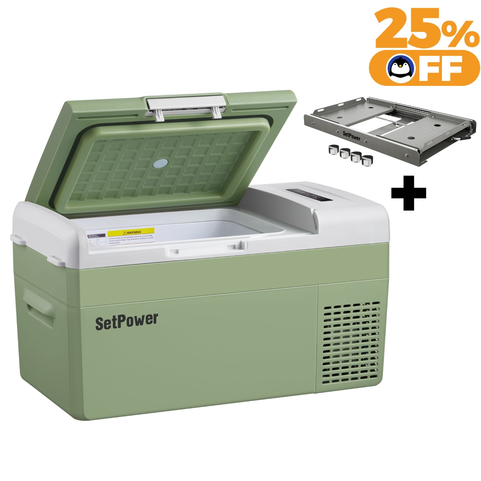 Setpower FC15 12V/24V Portable Car Refrigerator - 15L Mini Fridge for Van Life, Camping, RV & Road Trips - Compact Freezer with Slider for Food & Drinks Storage