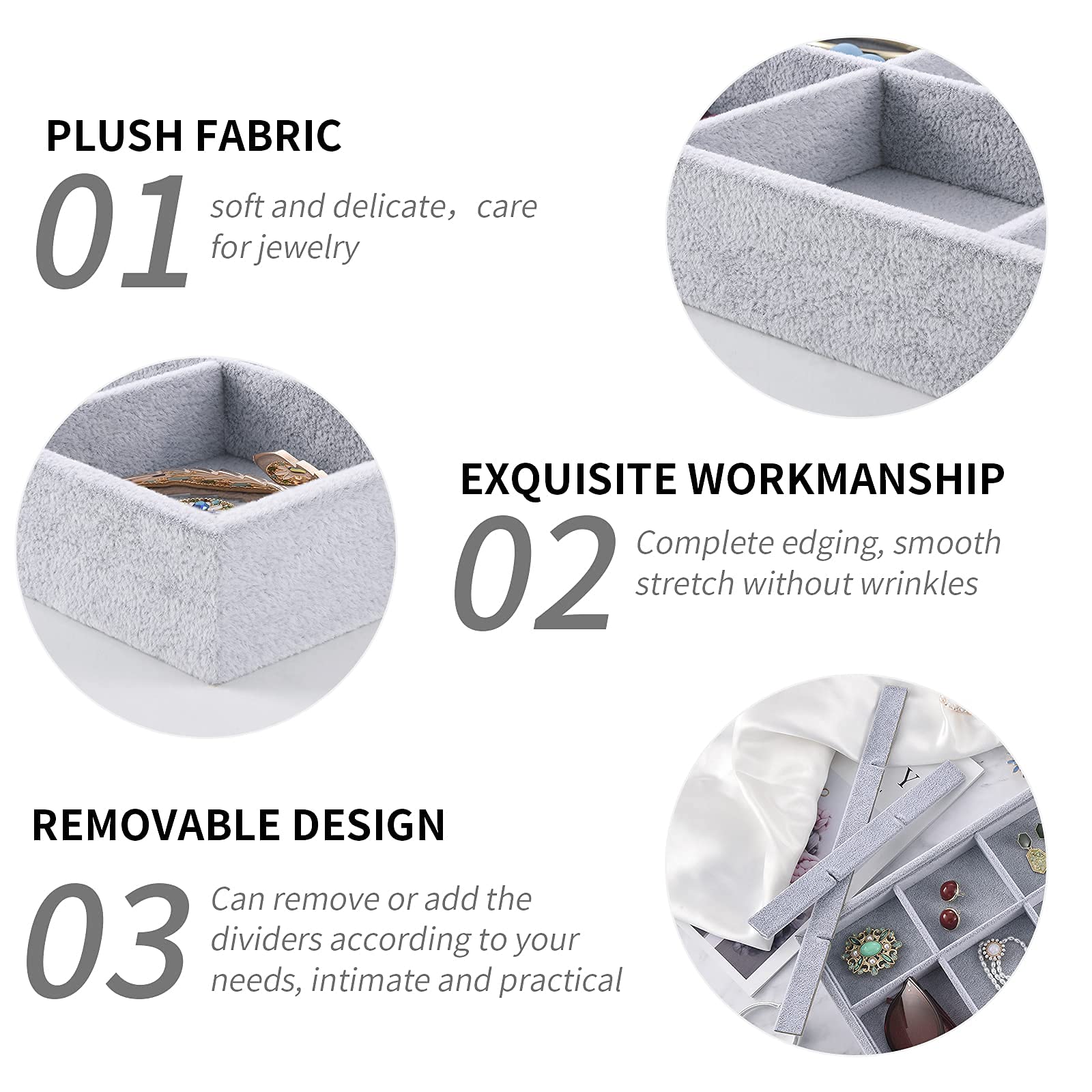 Ice Gray Plush Velvet Stackable Jewelry Display Trays - 24 Grid Jewelry Organizer Storage Box for Rings, Earrings & Necklaces - Perfect for Boutique, Jewelry Store & Home Vanity Display