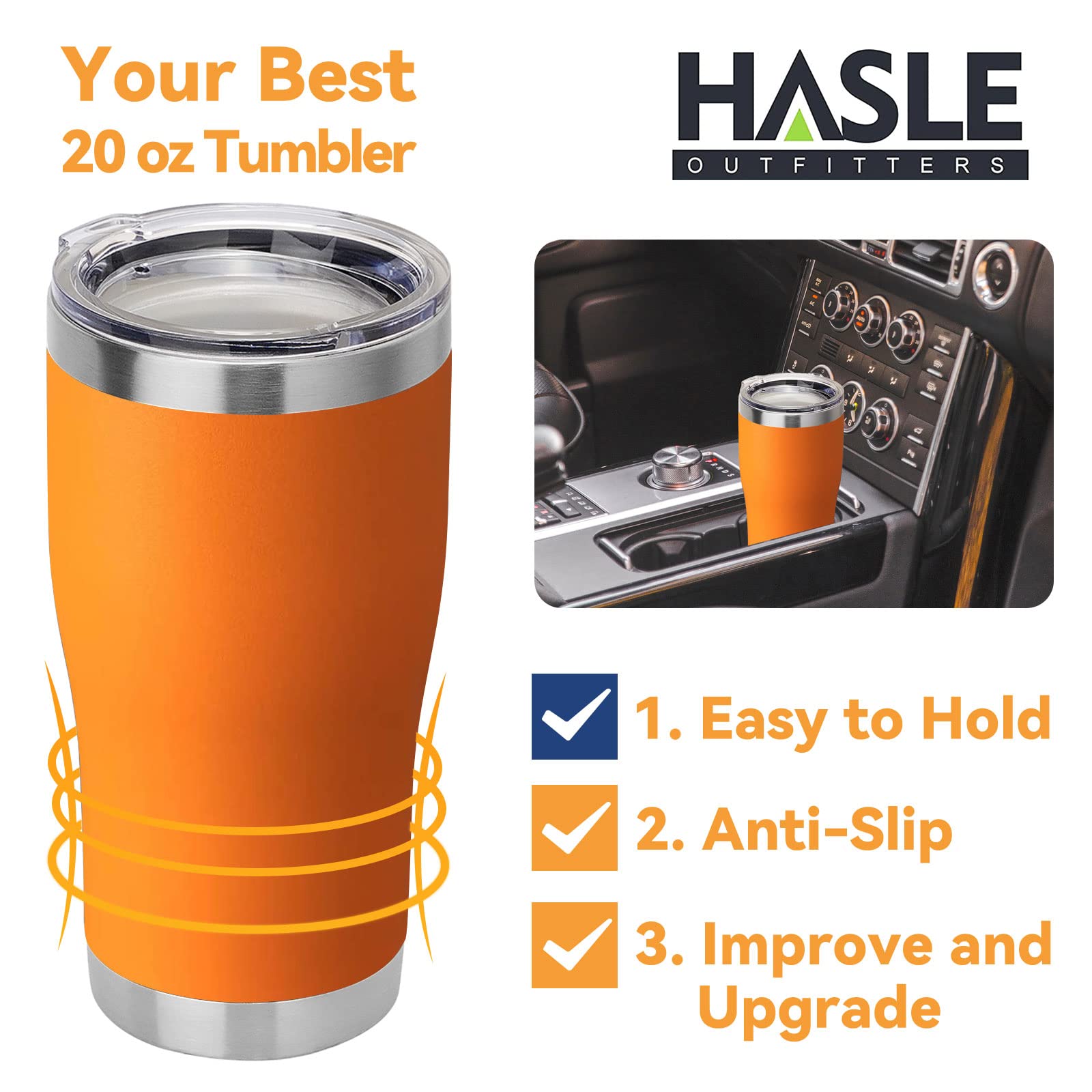 HASLE OUTFITTERS 20 oz Stainless Steel Tumbler with Lid - 12 Pack Bulk Vacuum Insulated Double Wall Powder Coated Coffee Mugs (Orange) - Perfect for Office, Travel, Camping & Outdoor Activities