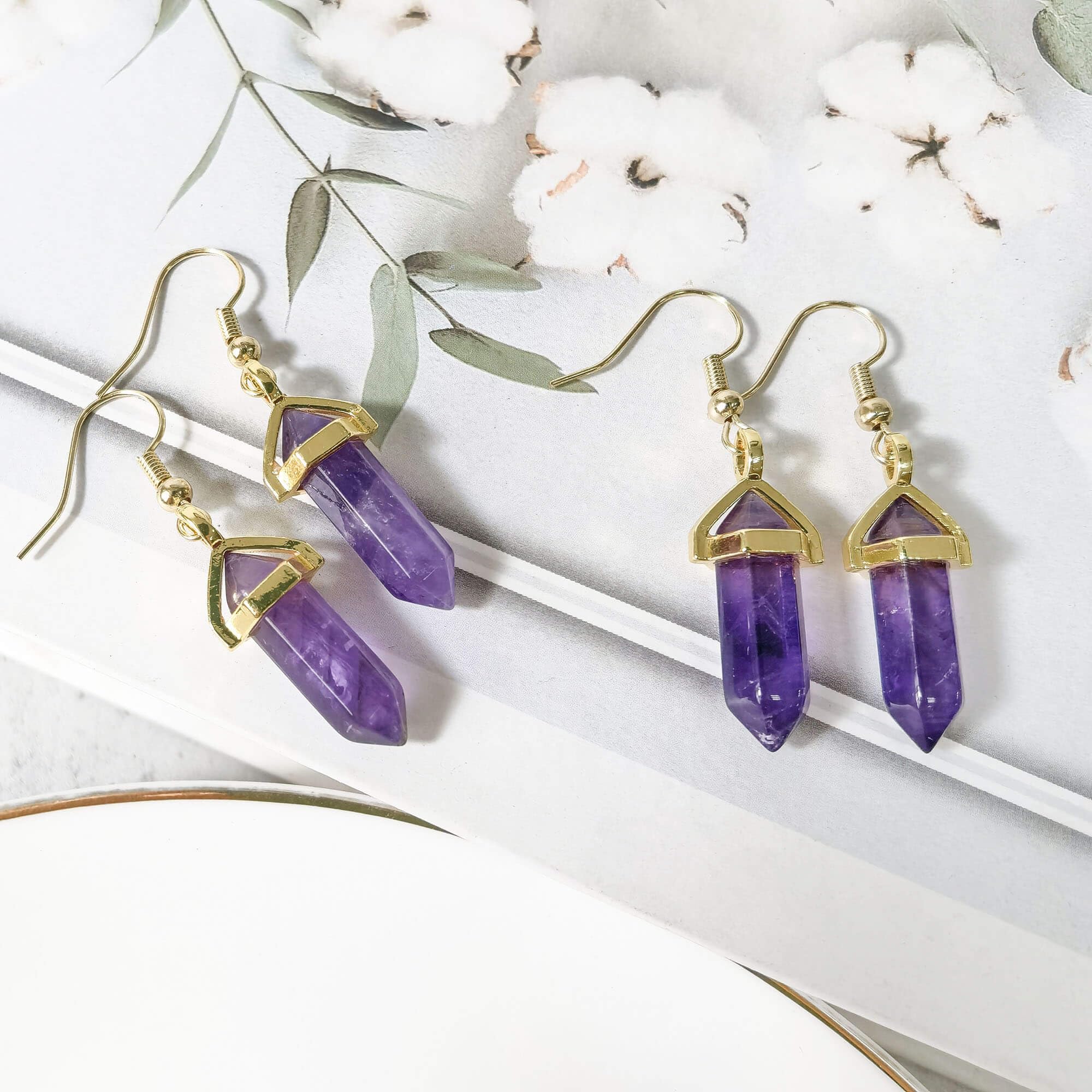 Natural Rose Quartz Earrings for Women - Unique Healing Crystal Dangle Drop Earrings with Gold Hexagonal Points & Stainless Steel Fish Hook | Reiki Gemstone Jewelry for Meditation, Yoga & Spiritual Healing