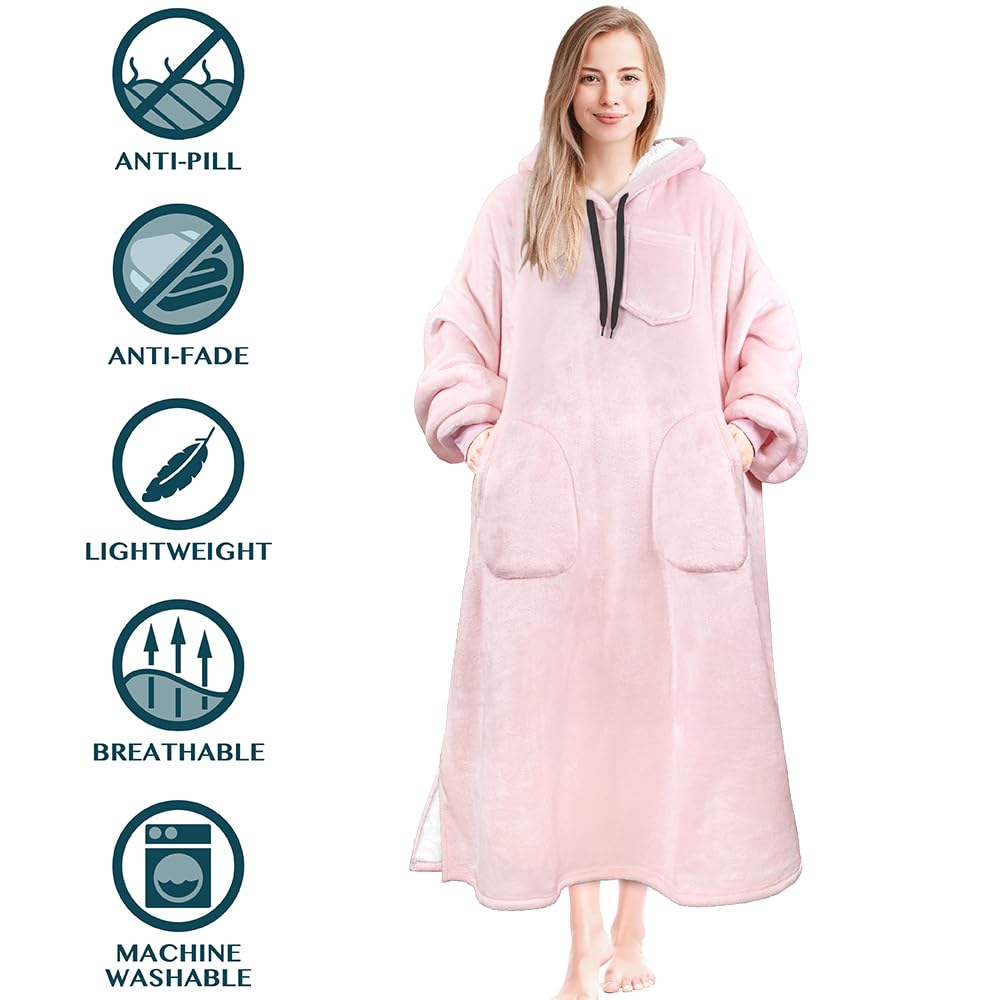 PAVILIA Wearable Blanket Hoodie for Women & Men - Sherpa Fleece Oversized Sweatshirt Blanket with Hood | Cozy Loungewear for Home, Camping & Outdoor Activities
