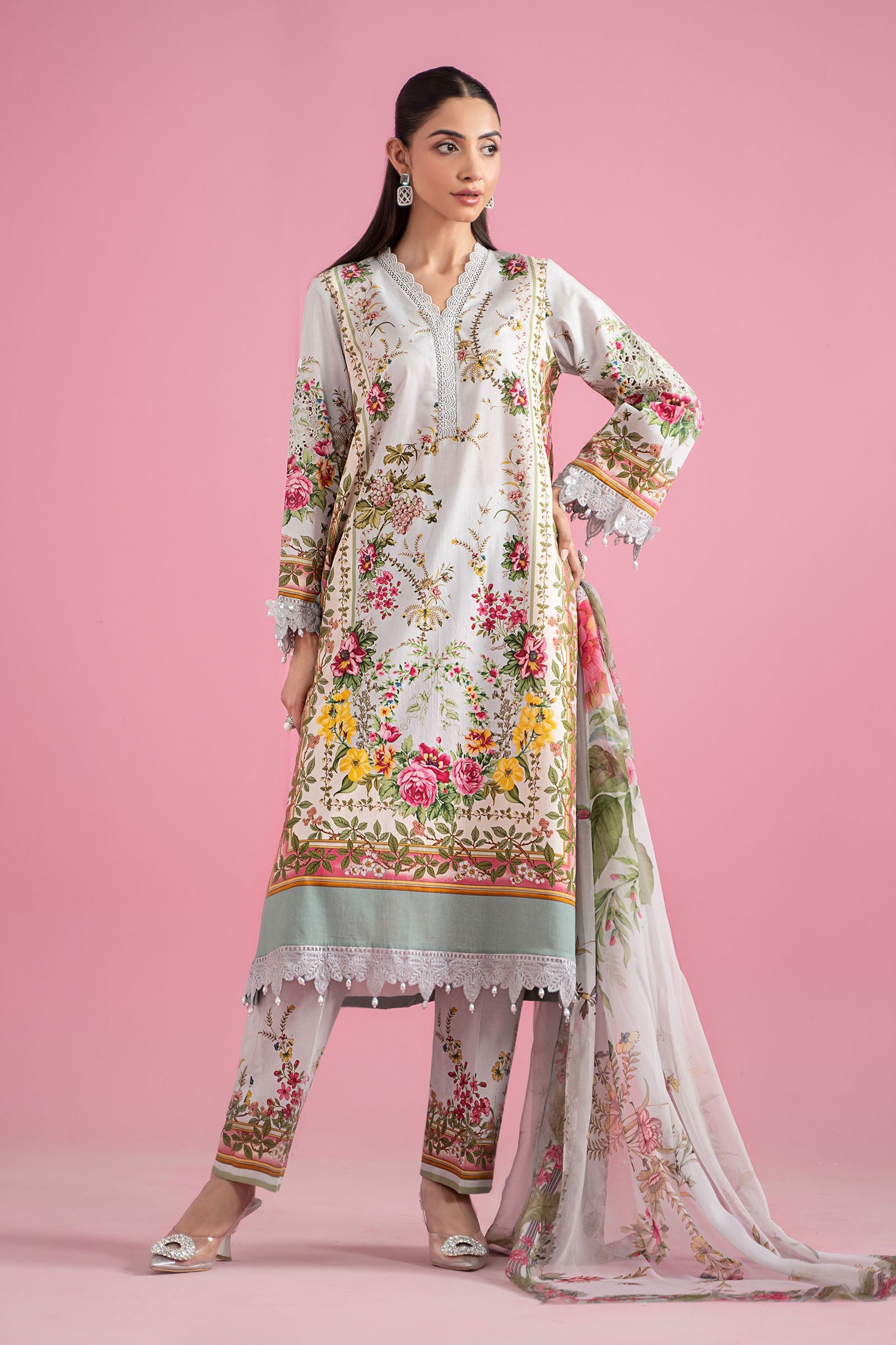 Maria B M Prints Stitched Dress - Elegant Floral Design 5B for Women | Perfect for Weddings, Parties & Special Occasions