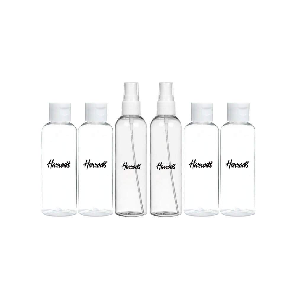 HARRODS 100ml Empty Small Plastic Spray Bottle Set (6-Pack) - Fine Mist Sprayer for Travel, Beauty, Hair Care & Home Cleaning