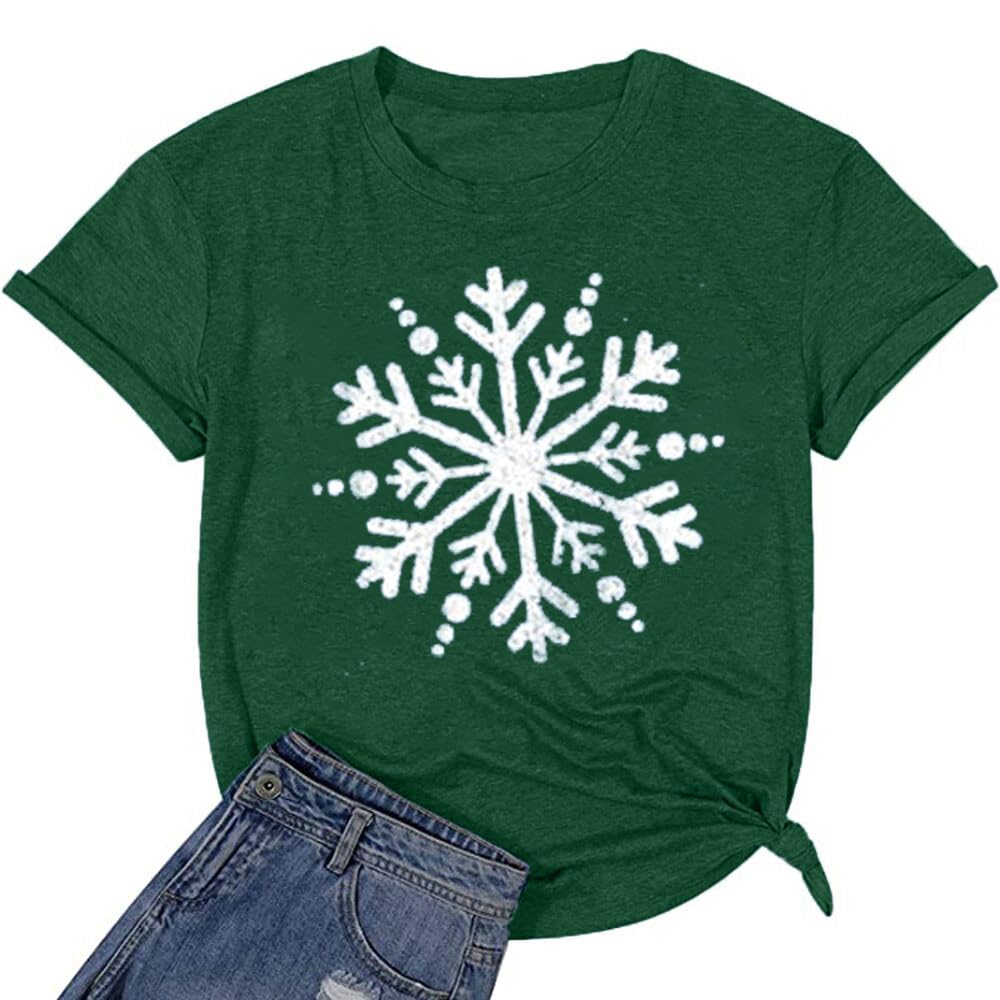 Women's Christmas Shirts with Cute Snowflake Print - Funny Short Sleeve Graphic Tee for Holiday Parties & Family Gatherings