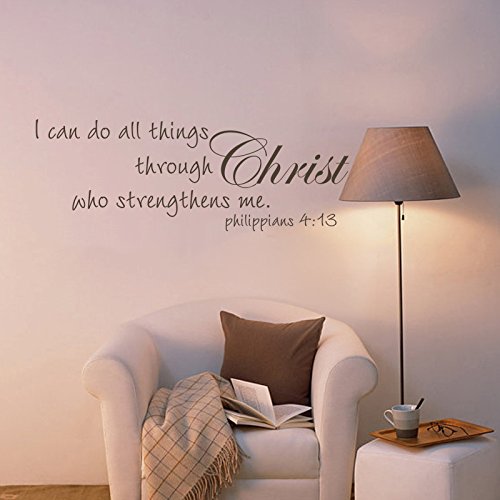Vinyl Christian Wall Decal - Bible Verse Philippians 4:13 'I Can Do All Things Through Christ' - Religious Home Decor Sticker for Bedroom, Nursery & Office - White