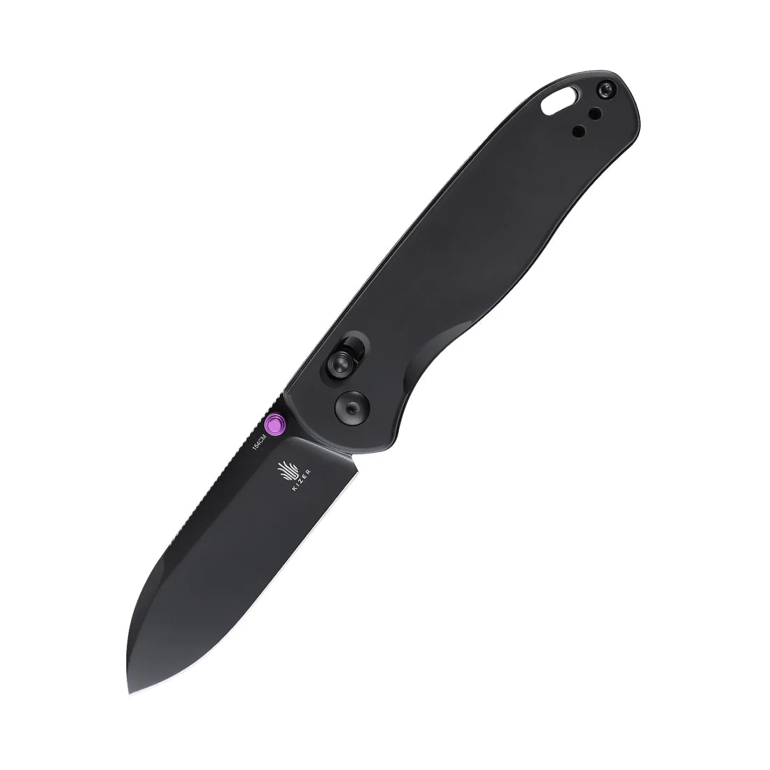 Kizer V3619C2 Vanguard Drop Bear Clutch Lock Folding Knife - Black Plain Blade & Black Aluminum Handles - EDC, Camping, Survival, Outdoor Activities
