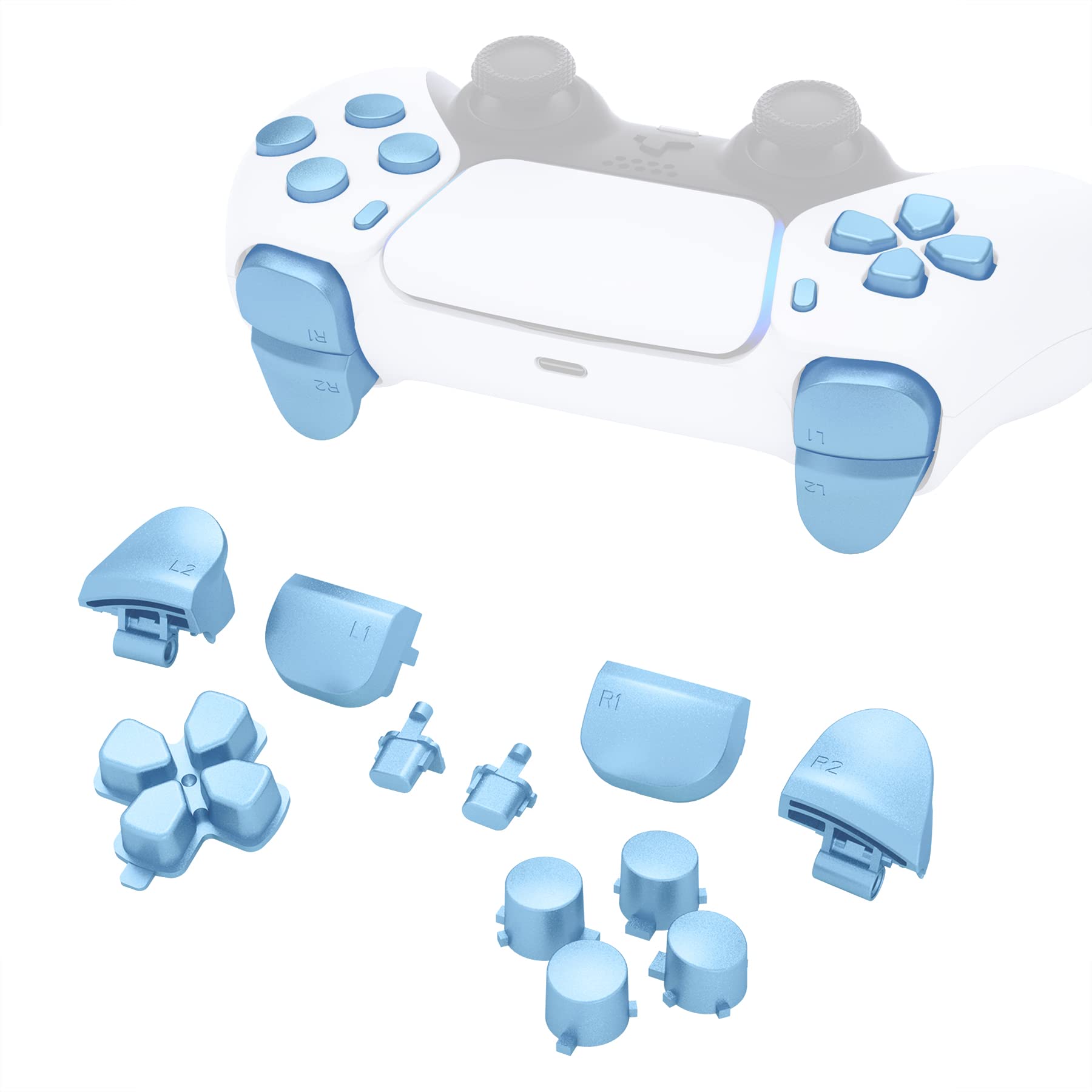 Premium Metallic Titanium Blue Full Set Replacement Buttons for PS5 Controller (BDM-010 & BDM-020) - D-pad, Triggers, Face Buttons & Share Options - Enhance Gaming Performance for FPS, Racing & Action Games
