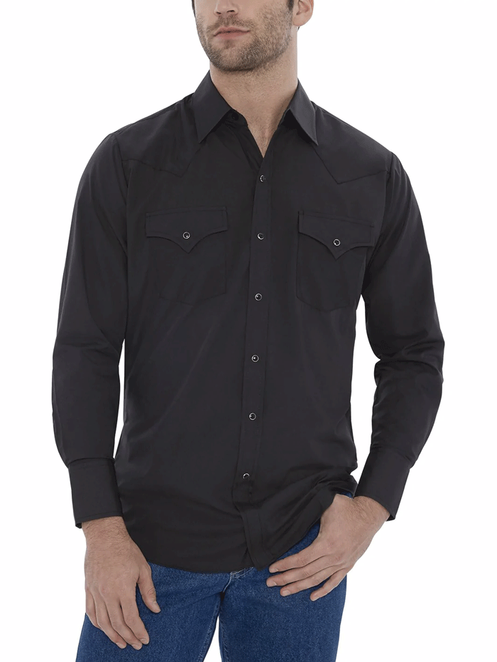 Ely Cattleman 15201905 89 Men's Long Sleeve Solid Western Shirt - Black - Perfect for Rodeo, Country Music Festivals & Western Style Outfits