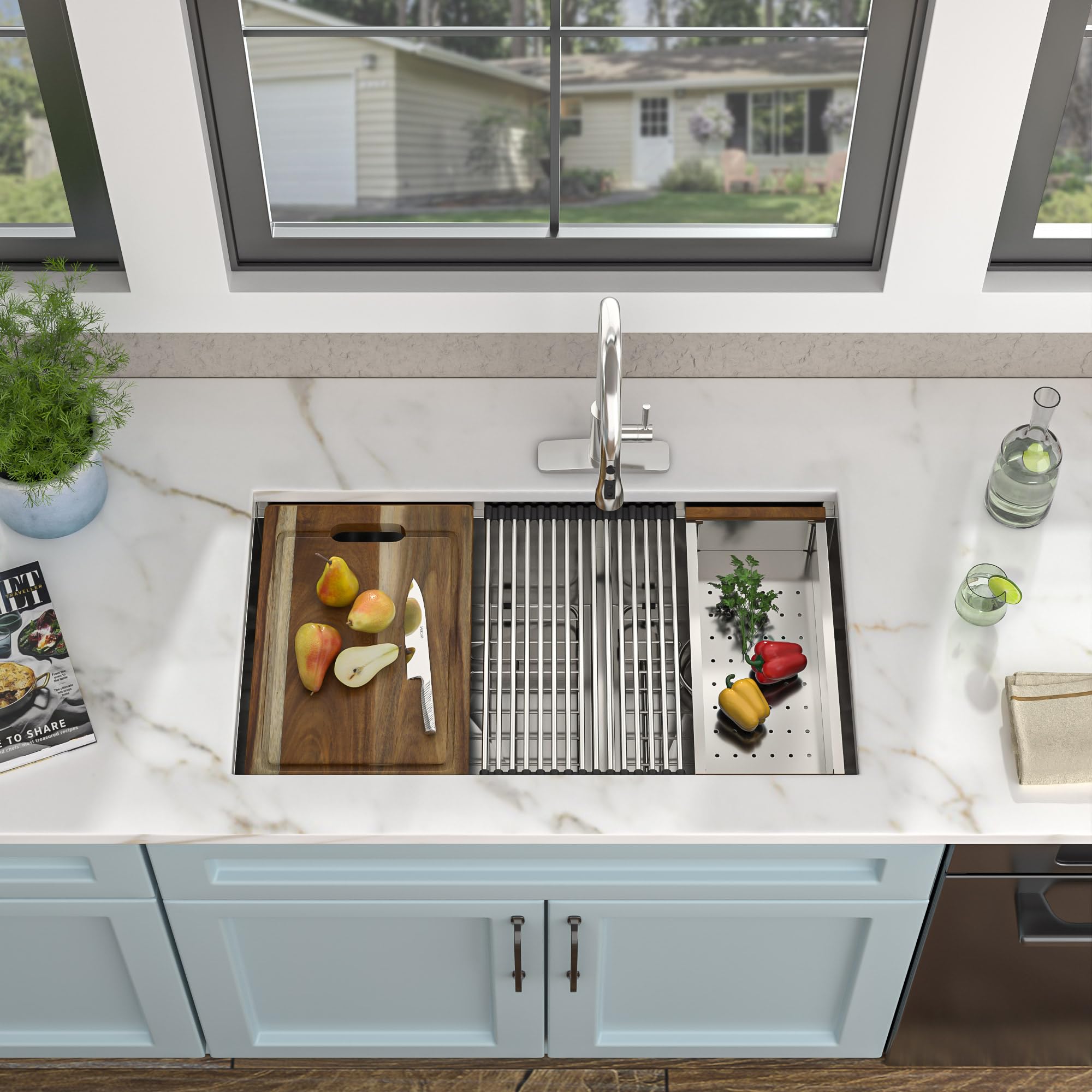 Fulorni 36x19 Inch Undermount Double Bowl Kitchen Sink - 16 Gauge Stainless Steel Low Divide Workstation with 60/40 Split | Perfect for Food Prep, Dishwashing & Modern Kitchen Renovations