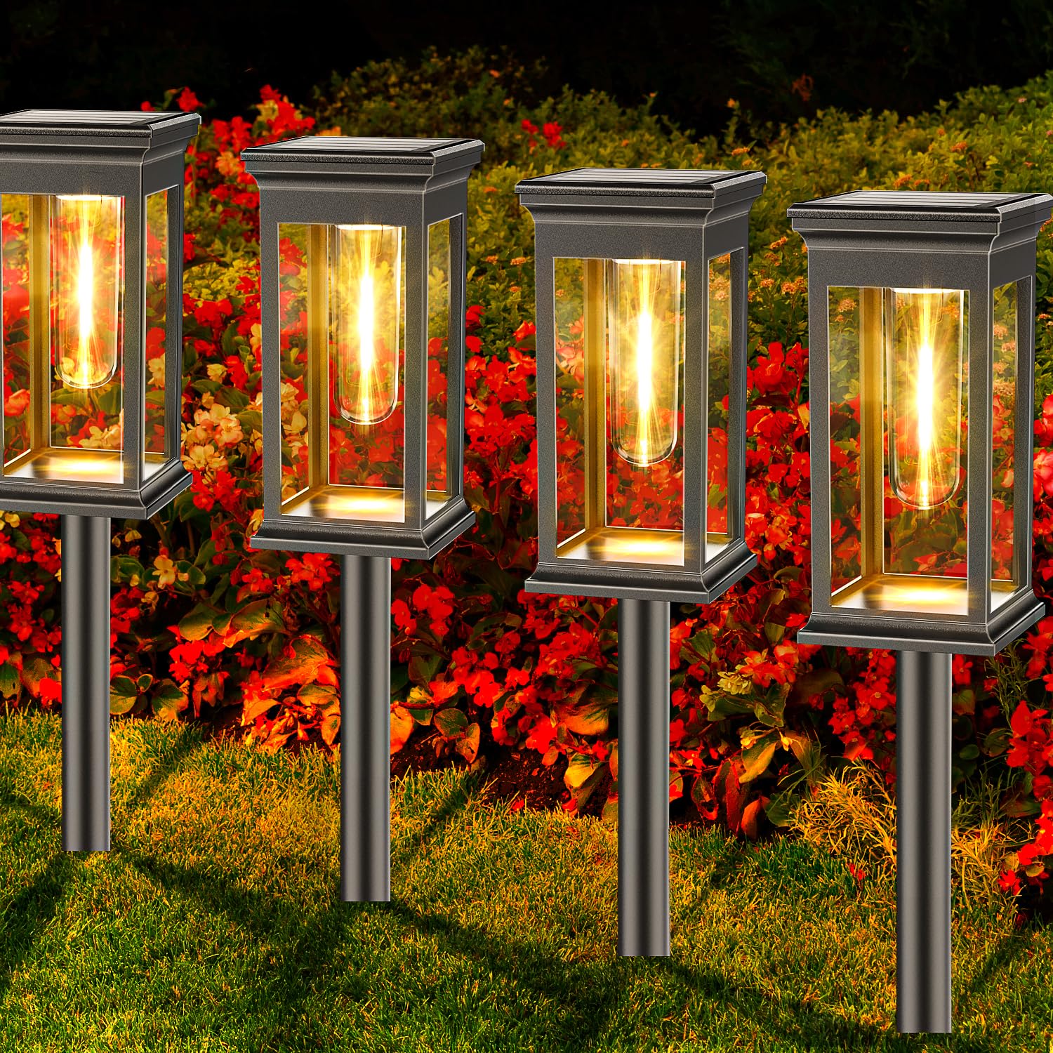 8 Pack Solar Pathway Lights Outdoor Waterproof - Bright Warm White Auto On/Off Solar Garden Lights for Yard, Patio, Walkway, Driveway - Perfect for Landscape Decoration & Nighttime Safety Lighting