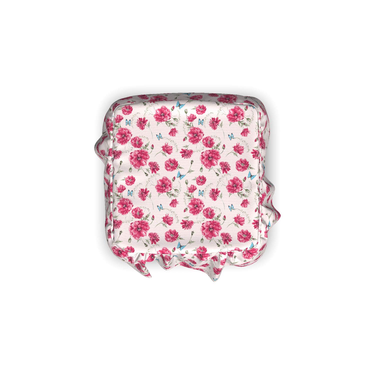 Ambesonne Aqua and Pink Ottoman Cover Slipcover Set - 2 Piece Summer Poppies Design with Ruffle Skirt for Square Round Cube Footstool, Standard Size Home Decor in Aqua Pink and Pale Pink | Perfect for Living Room, Bedroom, Nursery Decor and Gift Giving