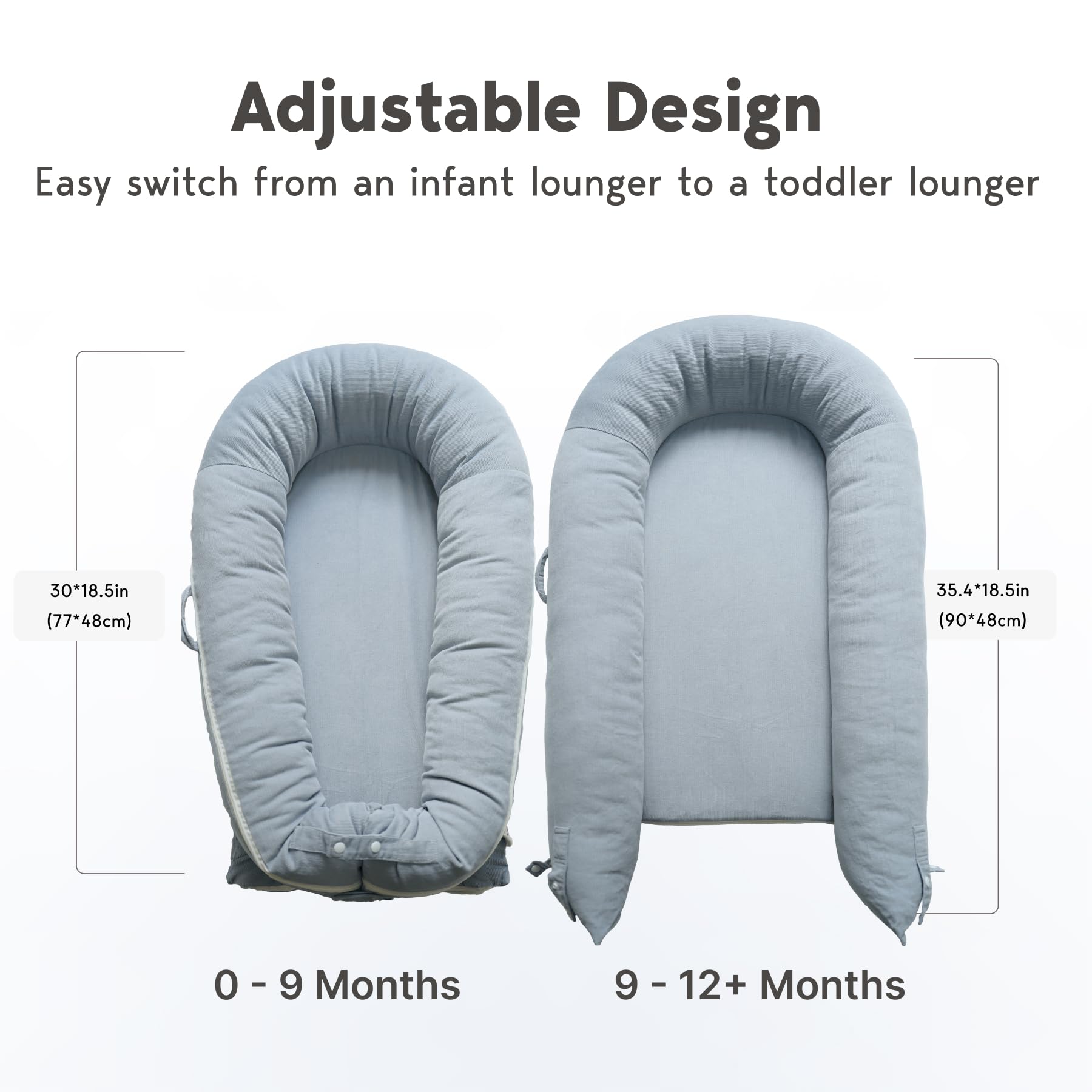 Premium Baby Lounger & Infant Nest Cover - 100% Cotton Portable Bassinet for Newborns 0-12 Months | Soft Corduroy Fabric (Beacon Grey) | Perfect for Nursery, Travel & Co-Sleeping