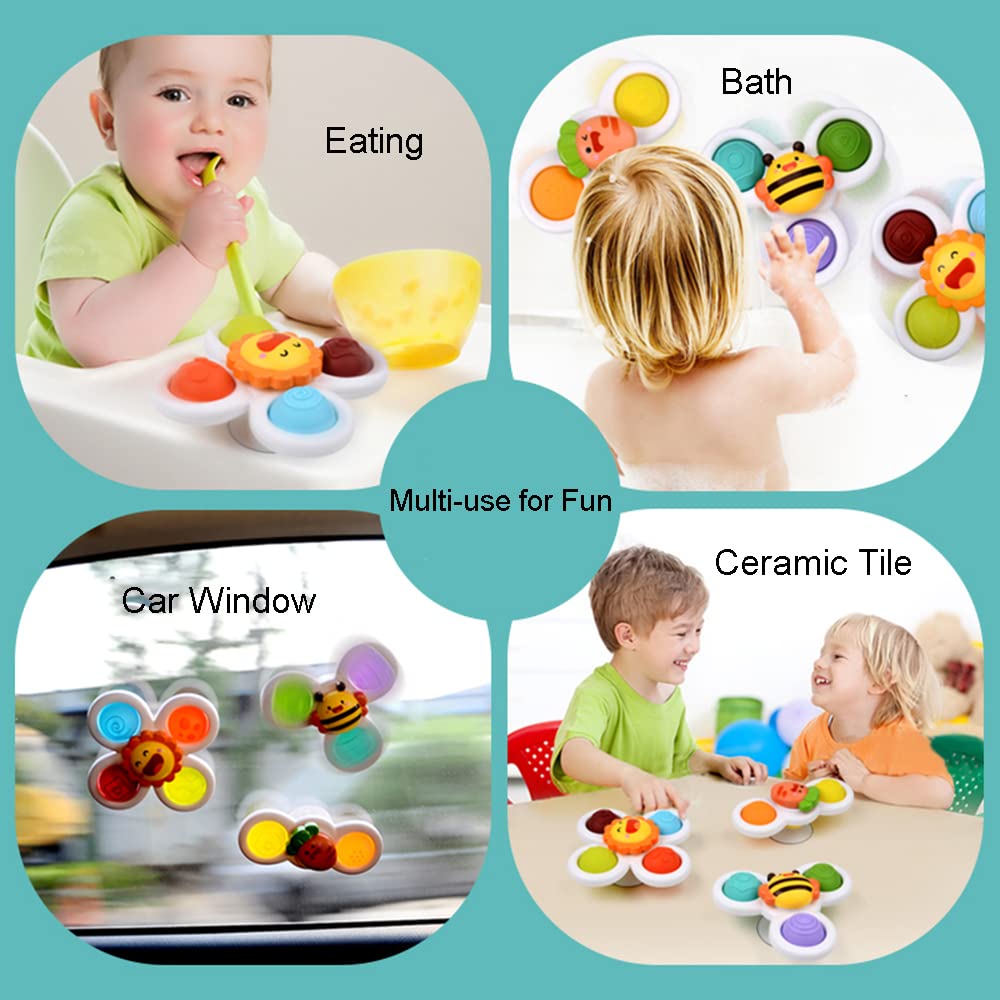 QLKUNLA Suction Cup Spinning Top Toy - Fidget Spinner & Baby Rattle Sensory Toy for Early Education, Bath Time & High Chair Play - Perfect Birthday Gift for Boys & Girls | Fun Learning & Stress Relief Toy for Toddlers