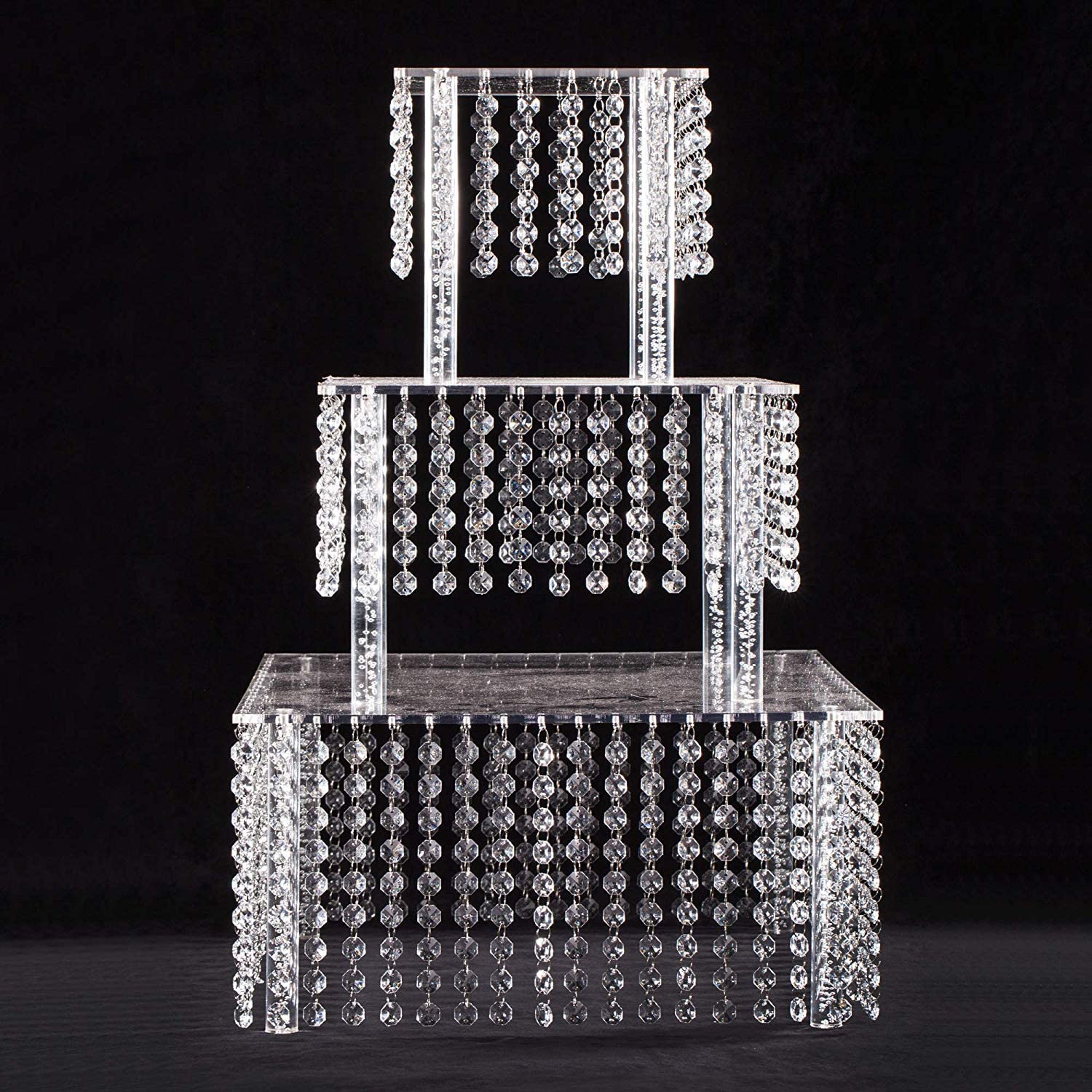 3-Tier Acrylic Cake Stand with Crystal Beads - Clear Cupcake Tower Dessert Display Platter for Birthday, Wedding & Party Decor - Perfect for Dessert Tables, Buffet Displays & Event Centerpieces