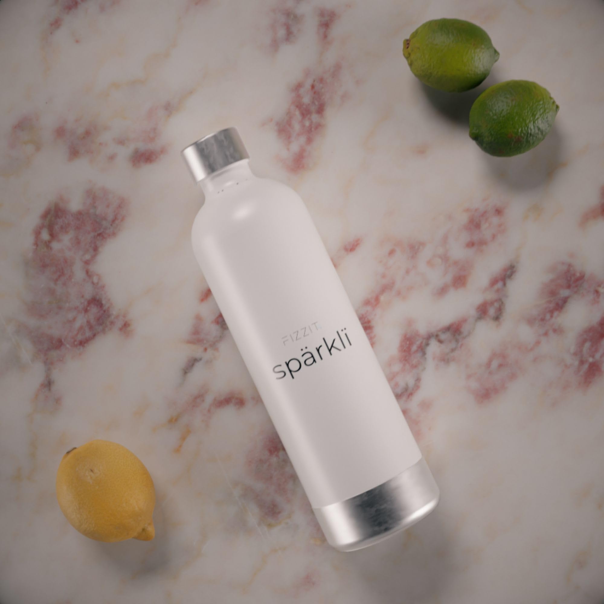 Premium White Stainless Steel Sparkling Water Maker & Soda Machine with CO2 Cylinder - Includes 1L Reusable BPA-Free Bottle for Home Carbonation | Perfect for Healthy Drinks, Cocktails & Party Beverages