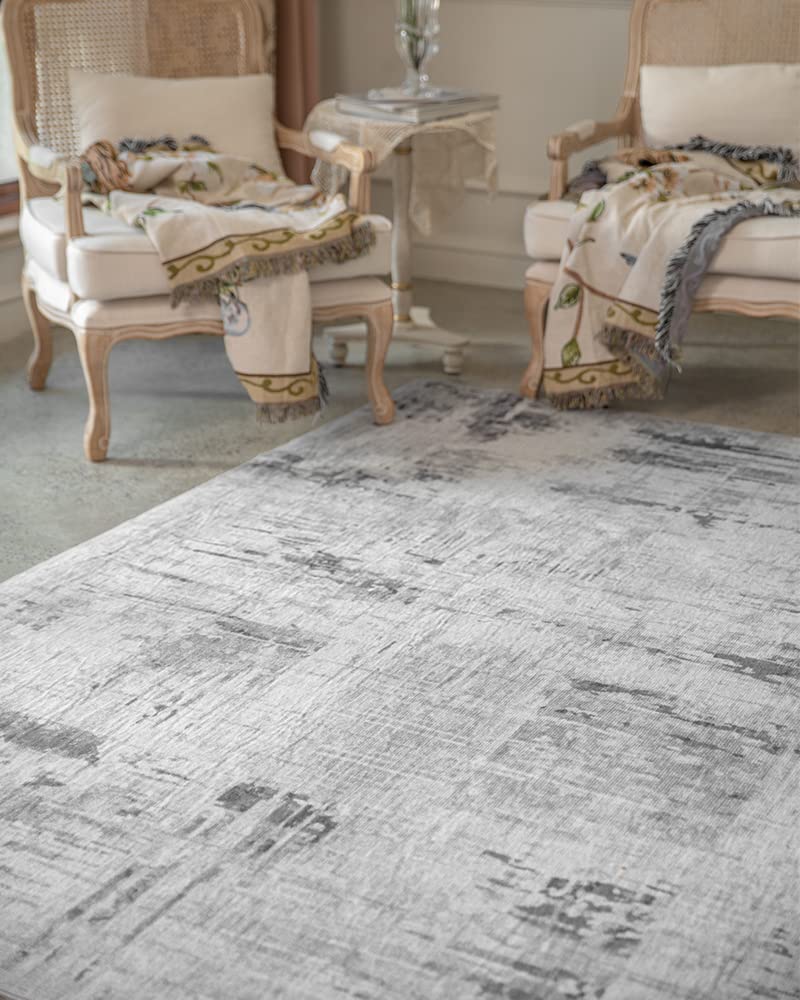 RESARE Modern Abstract Distressed Area Rug 8x10 - Machine Washable Gray Rug for Living Room, Bedroom & Home Decor | Soft & Durable Floor Covering
