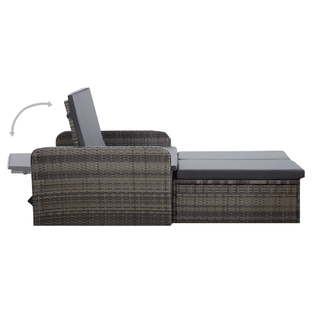 Premium 2-Piece Gray Poly Rattan Patio Lounge Set with Sofa & Storage Footstool - Weather-Resistant Outdoor Furniture with Cushions for Garden, Poolside, and Backyard Relaxation