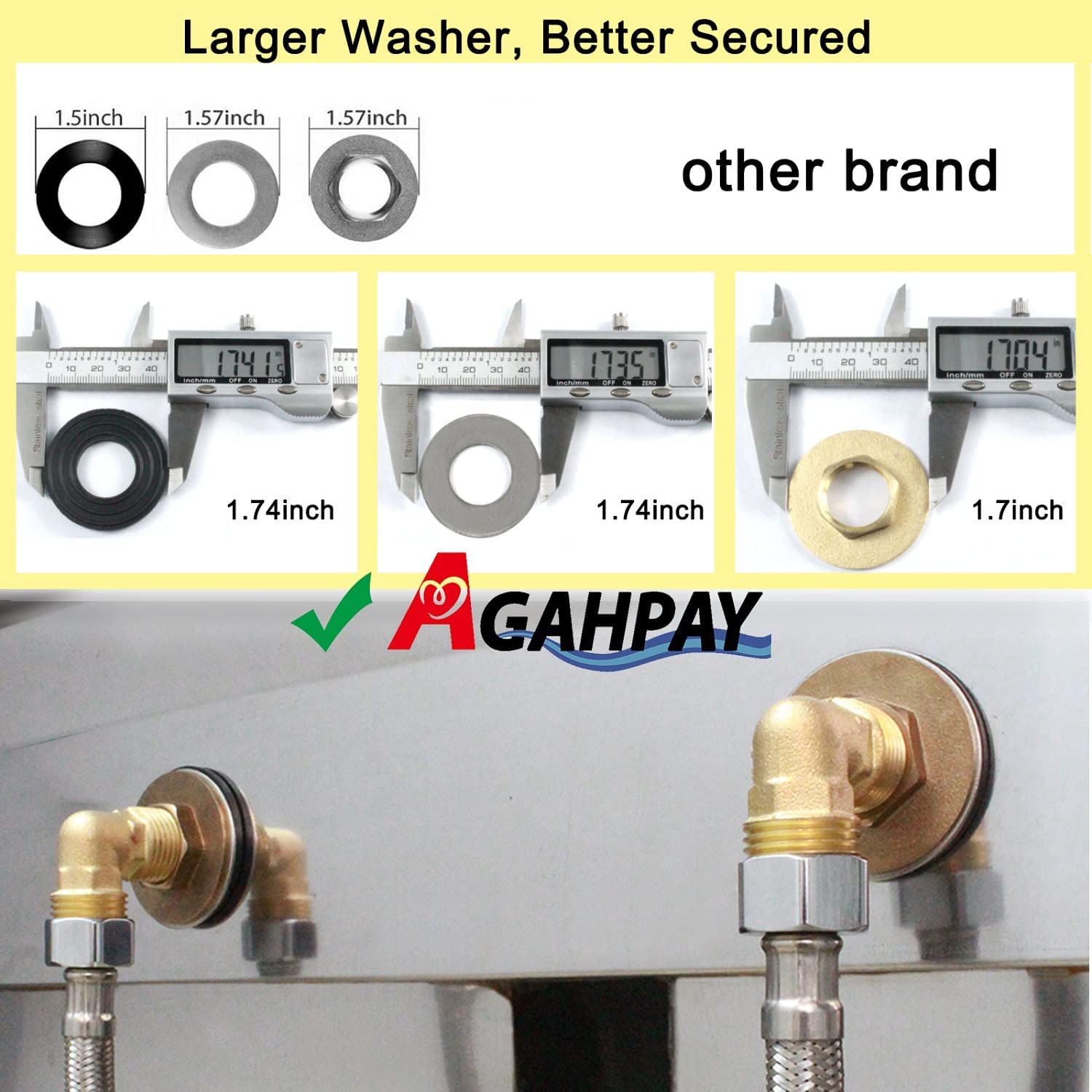 Commercial Kitchen Sink Faucet Installation Kit - Backsplash Mounted Connector Adapter Set for Stainless Steel Utility Sinks (G1/2, Solid Brass) - Perfect for Restaurant, Food Truck & Commercial Kitchen Plumbing