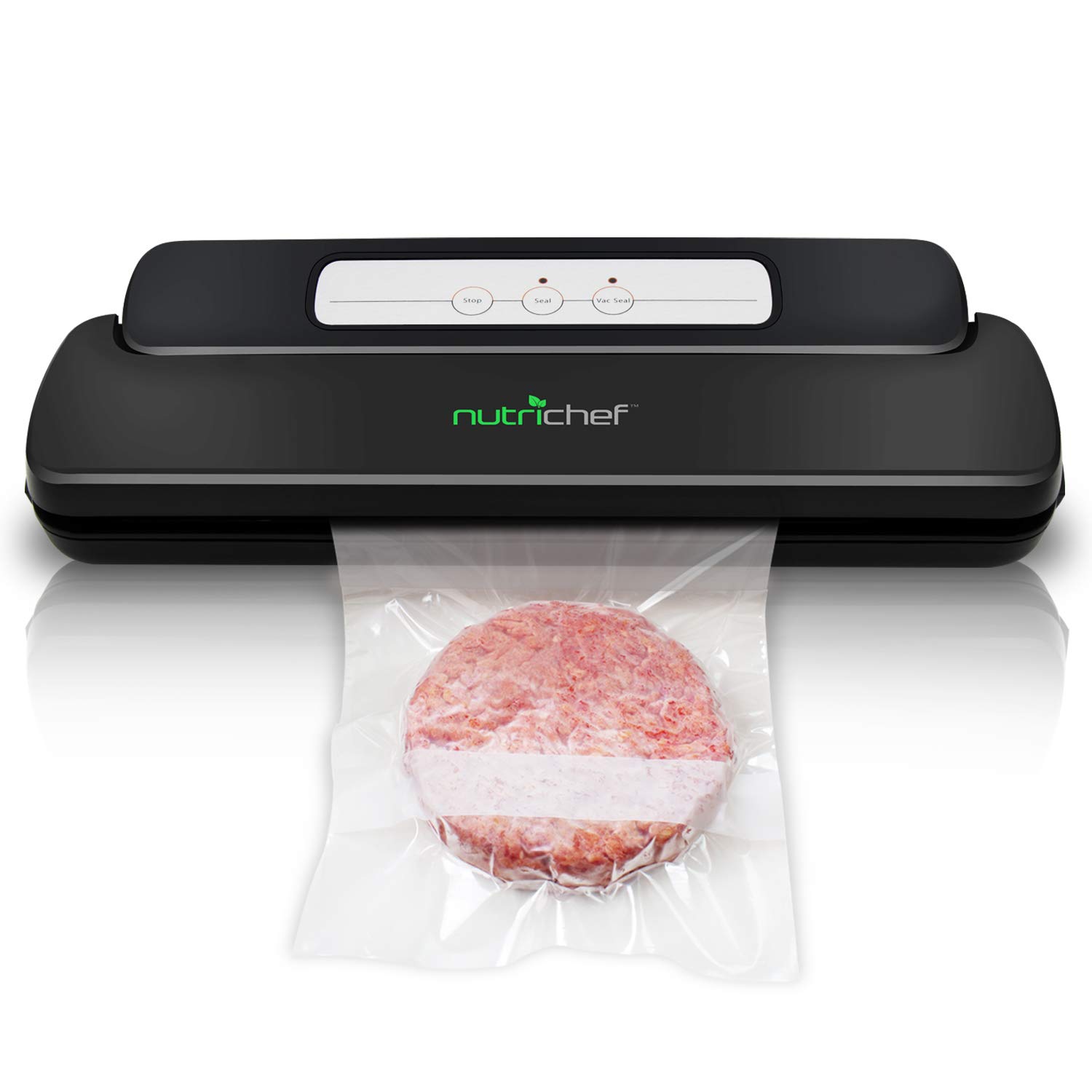 NutriChef Automatic Handheld Vacuum Sealer Machine for Food Storage - Compact Heat Sealing System for Dry & Moist Foods - Includes Plastic Roll Bags - Perfect for Meal Prep, Sous Vide & Kitchen Organization (Model AZPKVS10BK) | Preserve Freshness for Longer Shelf Life