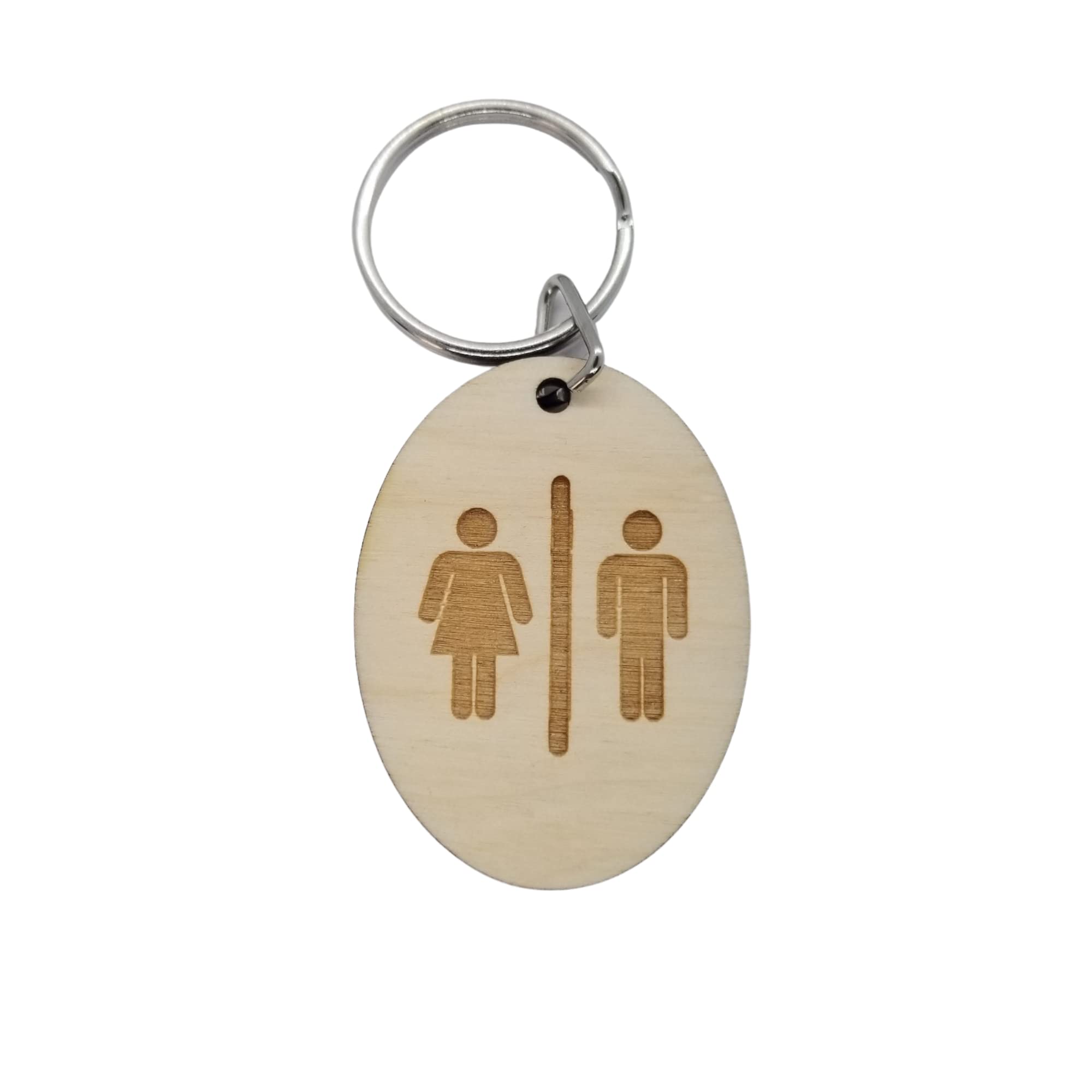 Wooden Bathroom Keychain - Key Ring & Tag for Restroom Keys - Perfect for Home & Office Use