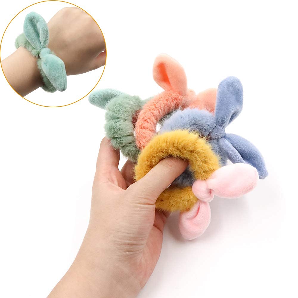 8 Pieces Furry Rabbit Ear Hair Scrunchies for Women - Soft Fuzzy Hair Ties, Ponytail Holders & Hair Accessories for Girls (Perfect for Everyday Wear, Parties & Gifts)