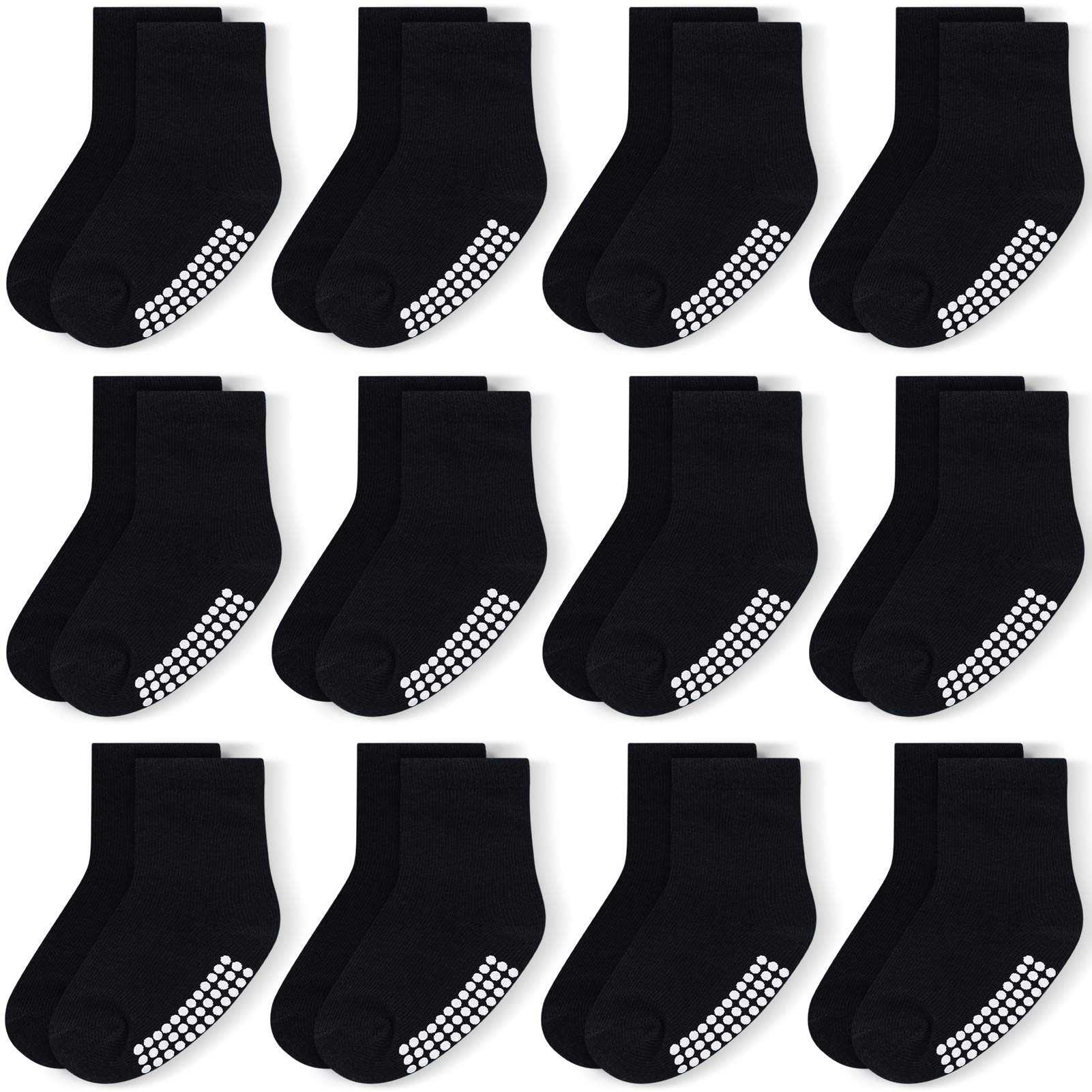 JAKIDAR 12 Pack Non-Slip Baby Socks for Boys & Girls - Soft Cotton Ankle Socks for Toddlers & Kids (0-24 Months) - Perfect for Playtime, Daycare & First Steps