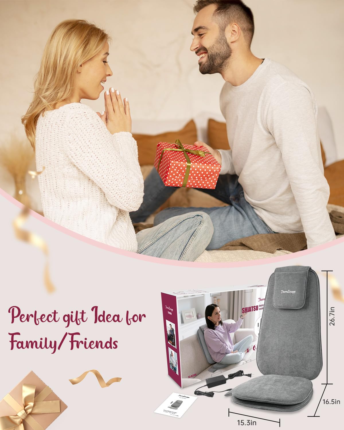 Shiatsu Back Massager with Heat - Deep Tissue Kneading Massage Chair Pad & Vibration Seat Cushion for Home & Office Use - Perfect Gift for Relaxation & Stress Relief - Ideal for Neck, Shoulder & Back Pain Relief After Work or Travel