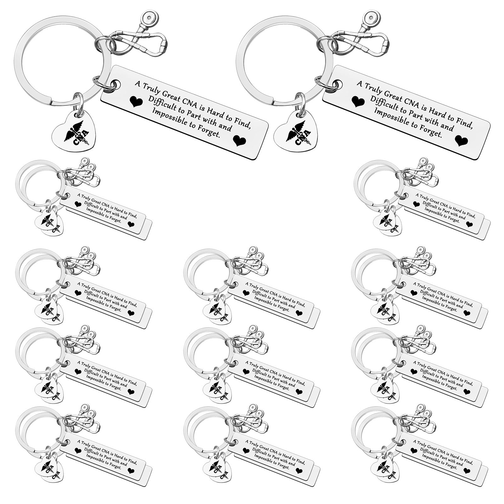 24 PCS Certified Nursing Assistant (CNA) Gift Keychains - Nurse Graduation, Nurse Day, Nursing School Student, Nurse Appreciation Gifts - Perfect for CNA Week, Christmas, Birthday - Silver Small Keychains for Healthcare Professionals