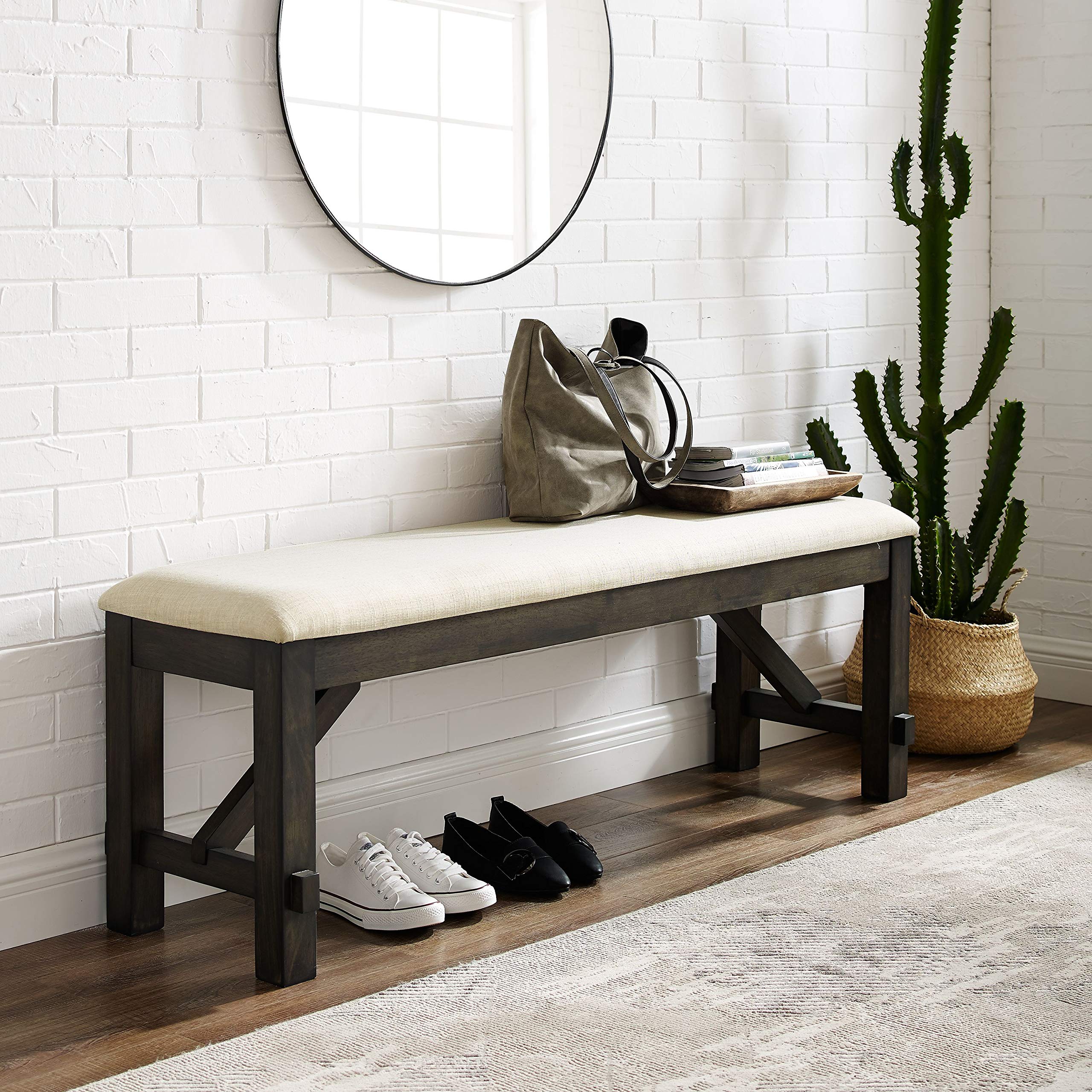 Crosley Furniture Hayden Solid Wood Dining Bench - Entryway, Mudroom, or Kitchen Seating - Slate Finish - Perfect for Farmhouse, Rustic, and Traditional Home Decor