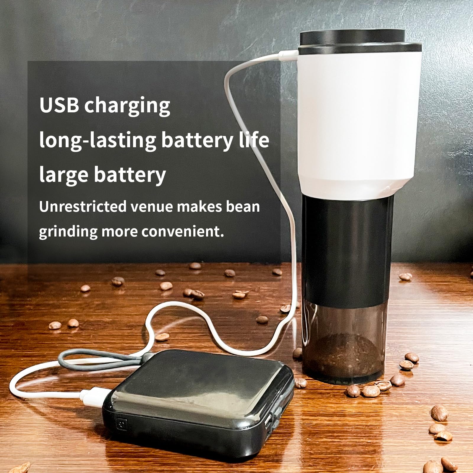 T-mark Single Person Portable Conical Burr Coffee Grinder - Cordless Electric Coffee Bean Grinder with Clean Brush for Travel, Camping, Office & Home Use | Perfect for Fresh Ground Coffee Anywhere
