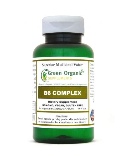 Green Organic Vitamin B6 Supplement - Supports Energy, Metabolism & Brain Health - Vegan, Non-GMO, Gluten-Free - Ideal for Daily Wellness & Stress Relief
