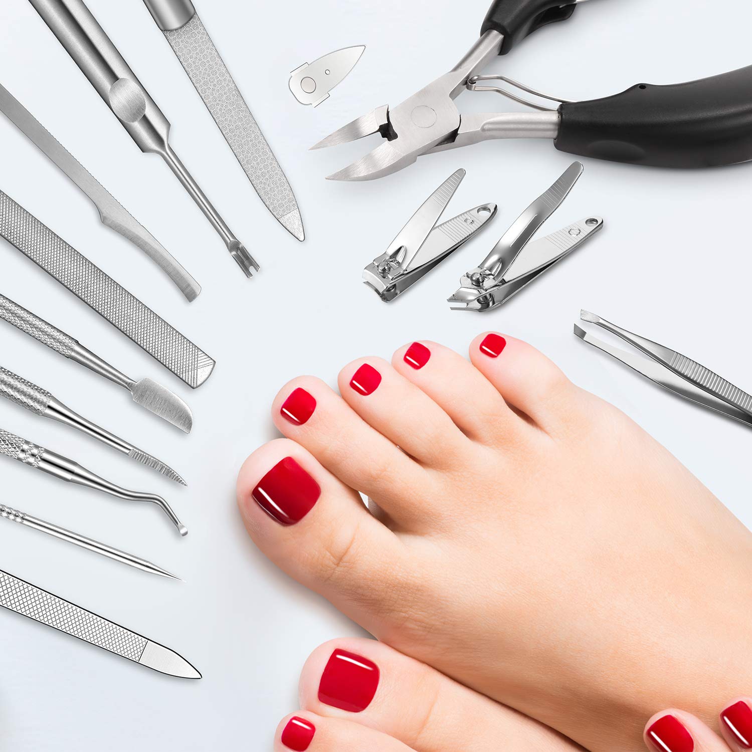 15-Piece Stainless Steel Ingrown Toenail Care Kit - Professional Nail Clippers, Cuticle Trimmers, Toenail Lifter & File for Ingrown & Thick Nails - Perfect for Home Pedicure & Manicure (Black)