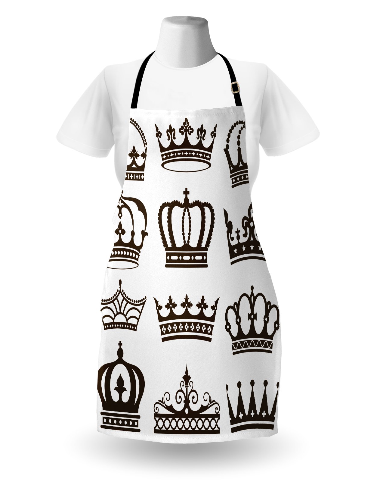 Ambesonne King Apron - Adjustable Unisex Kitchen Bib with Royal Crown & Tiara Cartoon Design for Cooking, Baking, Gardening - Dark Green/Brown/White - Perfect for Home Chefs, BBQ Parties & Themed Events