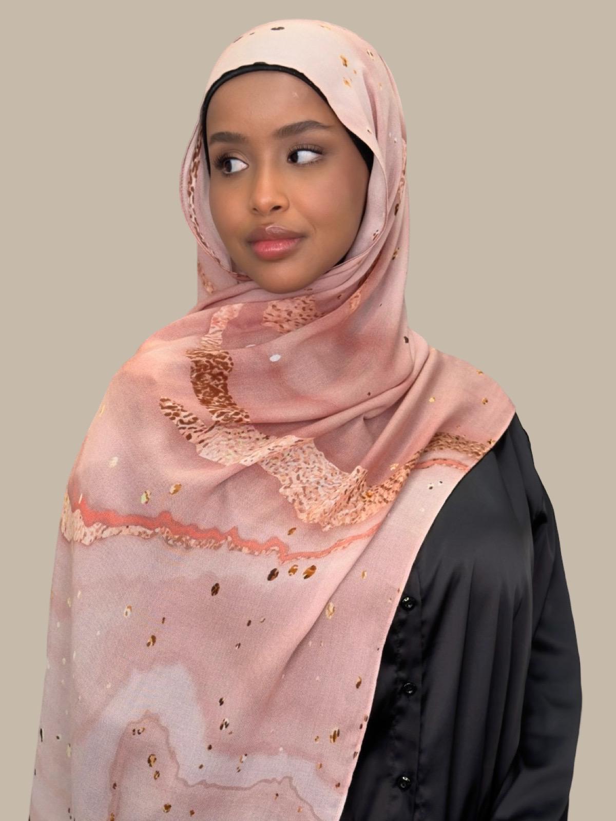 Print Modal Hijab Scarf - Malibu Dusk Color - Soft Breathable Muslim Headscarf for Women - Perfect for Daily Wear, Prayer & Special Occasions