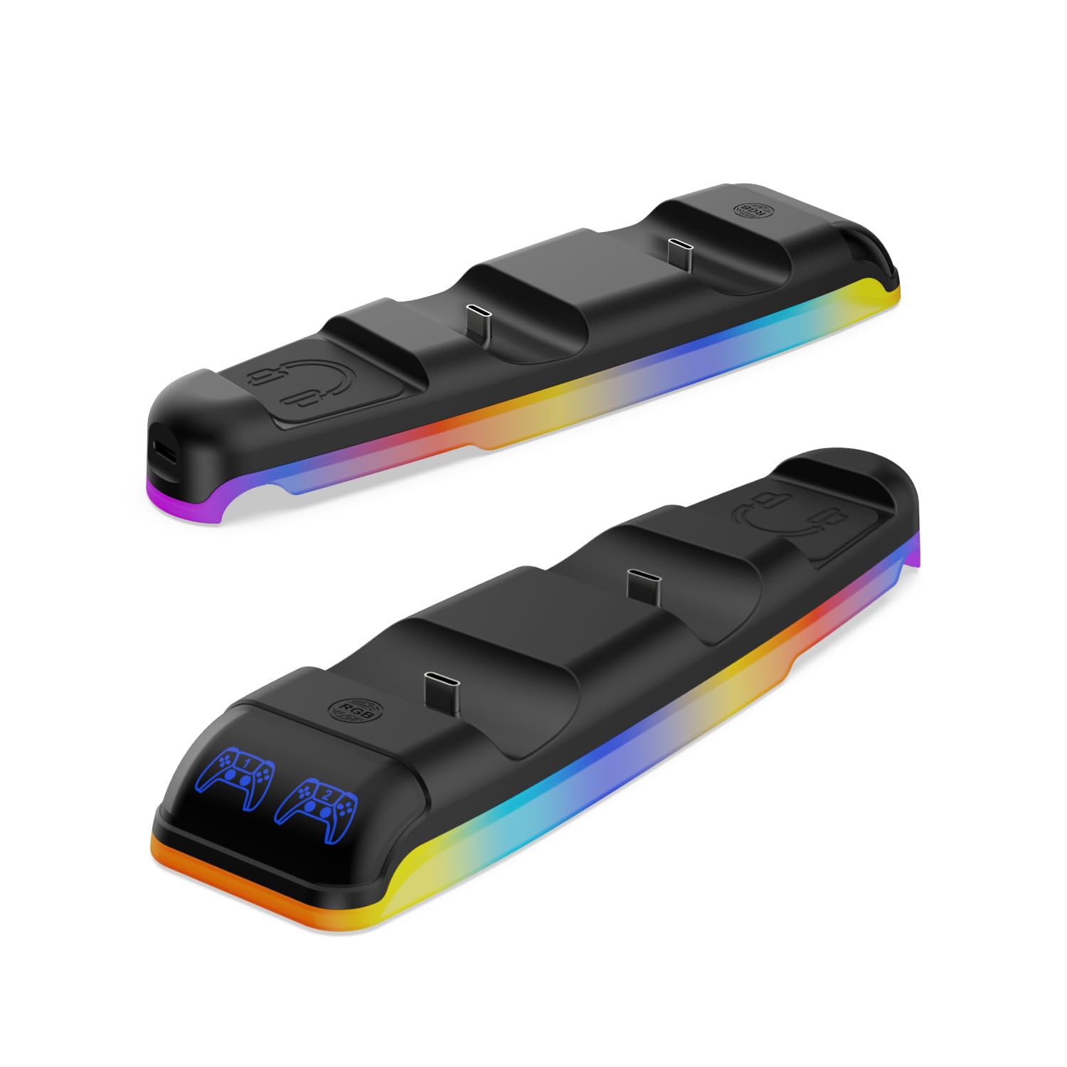 Fast Charging Dock for PS5 Slim Controller - RGB Replacement Charging Station with LED Lights for Playstation 5 Slim Console (Black) - Perfect for Gaming Setup & Nighttime Play
