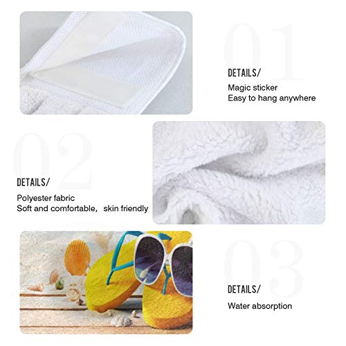 Starfish Beach Themed Summer Flip Flop Hanging Kitchen Towels - 2 Pack Soft Absorbent Dish Cloths with Loop (12x17 inches) - Perfect for Bathroom, Kitchen & Beach House Decor