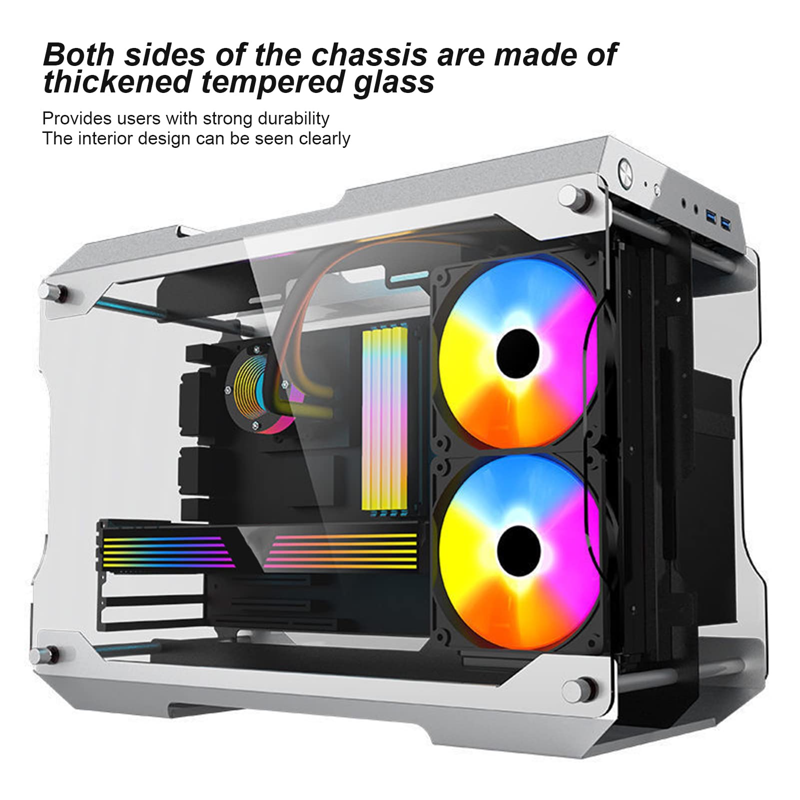 Mini ITX Computer Case - Durable & Easy Open Design with Efficient Heat Dissipation | Stable Temperature Semi-Open Desktop PC Case (Silver) | Perfect for Home Office, Gaming & Compact Workstations