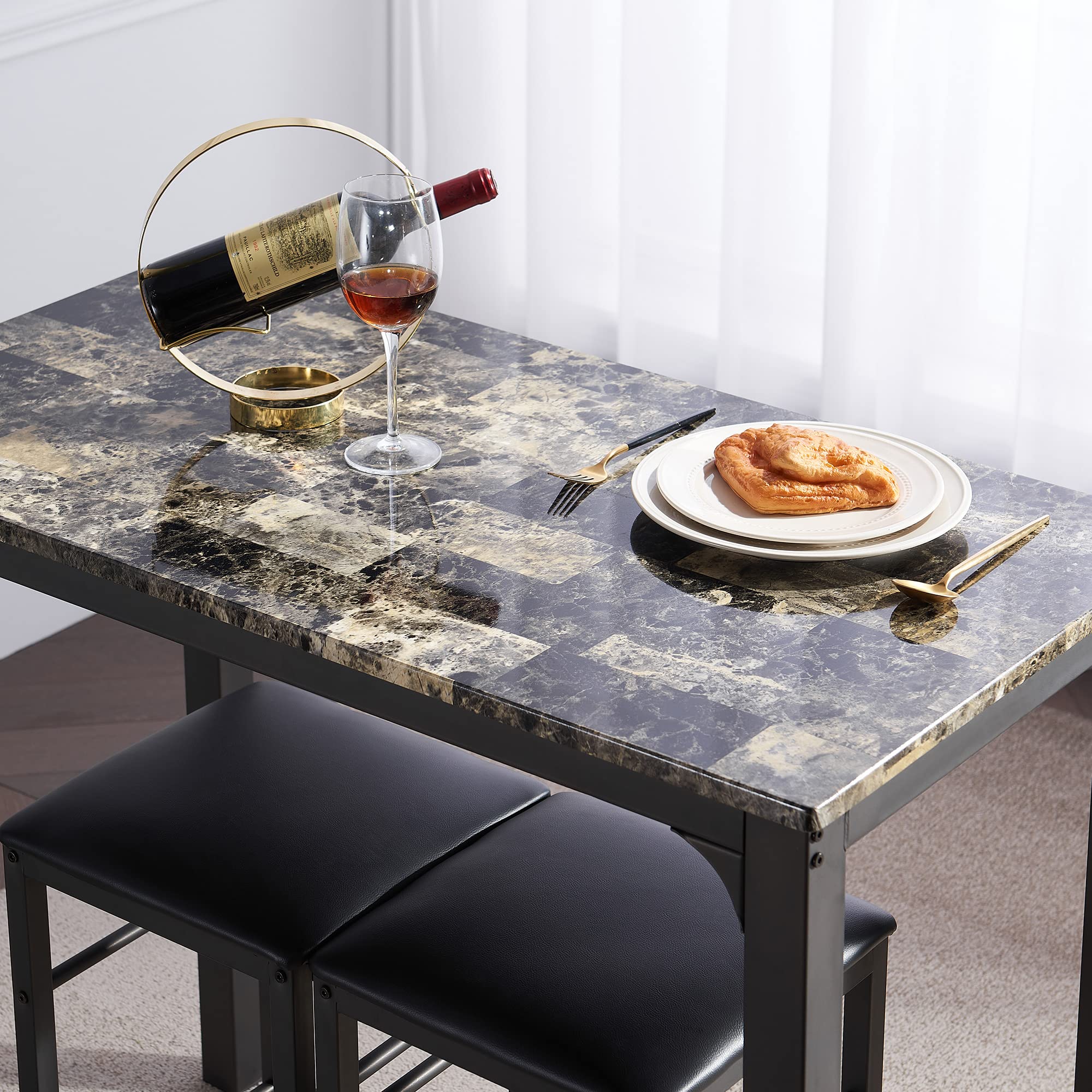 VECELO 3-Piece Retro Black Bar Table Stools Set - Rectangular Kitchen Height Pub Table with Stools for Dining, Living Room, Party & Bistro - Perfect for Small Spaces, Breakfast Nook & Entertaining Guests