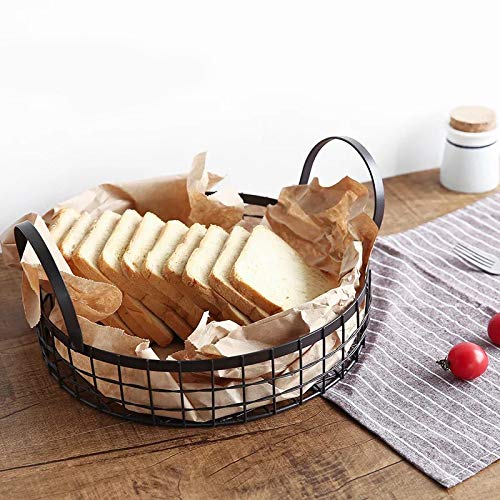 VALINK Wrought Iron Storage Baskets with Handle - Metal Storage Hamper for Bread, Snacks, Fruits & Candy - Home & Kitchen Organizer for Desktop, Countertop & Pantry Organization