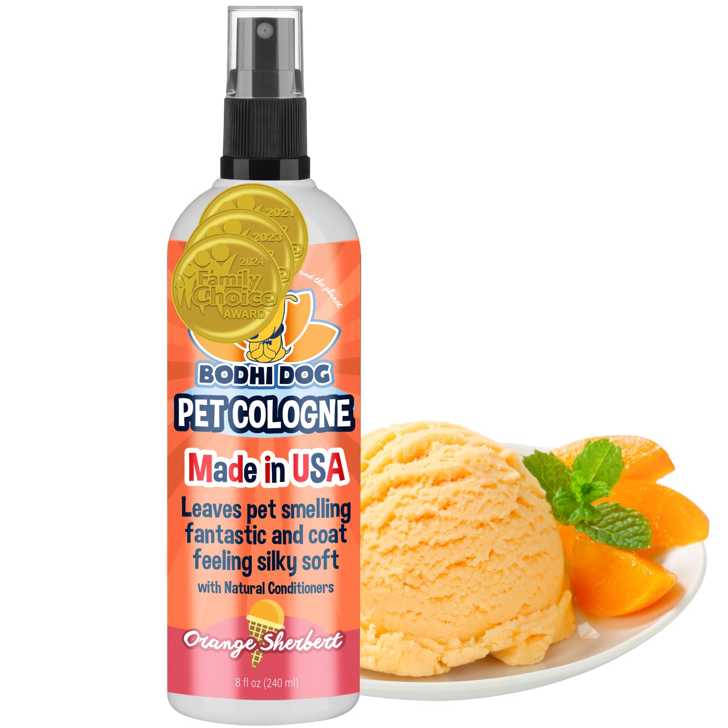Bodhi Dog Natural Pet Cologne - Orange Sherbet Scented Deodorizing Spray for Dogs & Cats | Gentle Conditioning Formula | USA Made (8 Fl Oz) | Freshen Pets Between Baths & Eliminate Odors for Home, Car & Travel Use