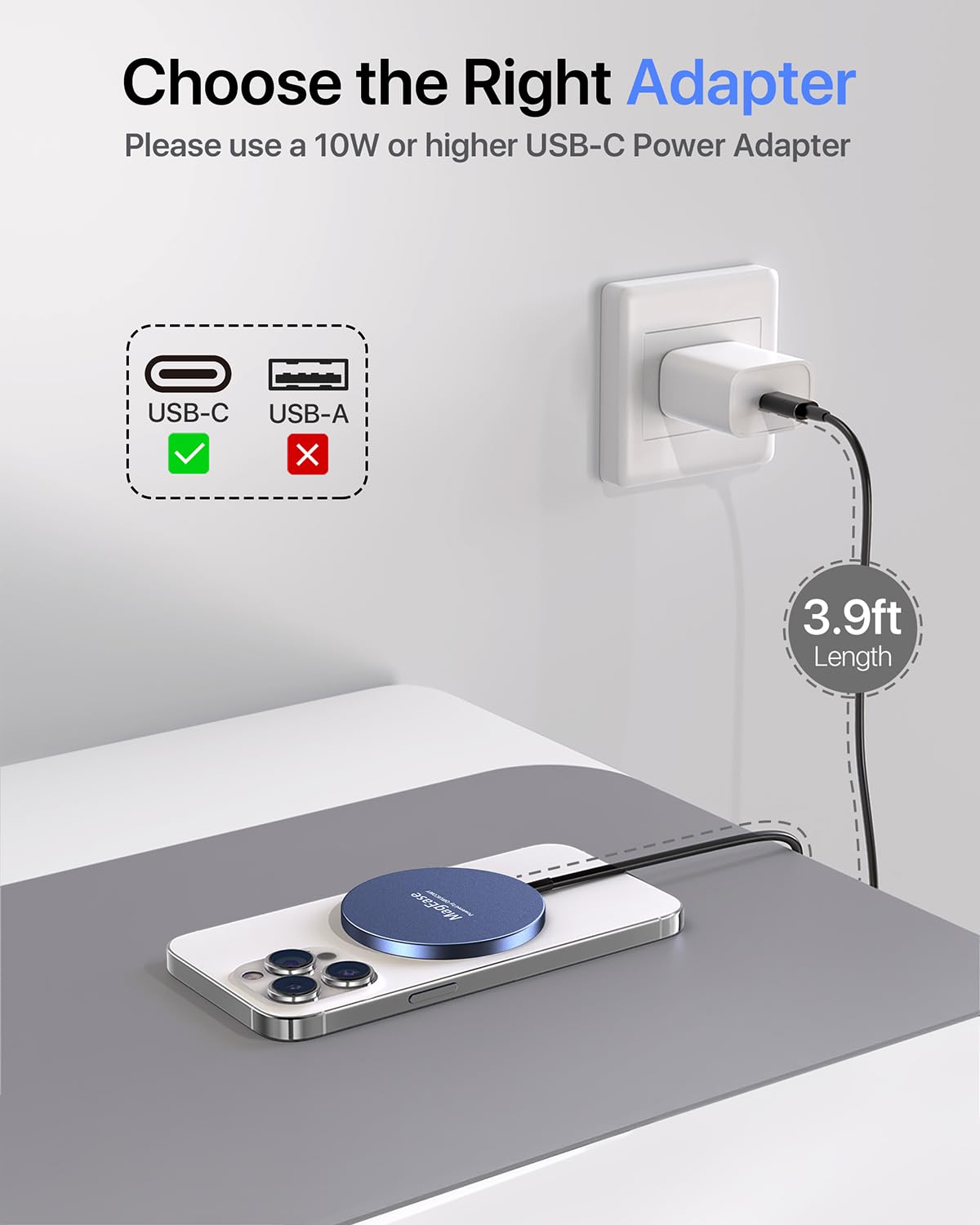 15W Fast Magnetic Wireless Charger for iPhone 16/15/14/13/12 Series & AirPods 4/3/2/Pro/Pro2 - Magsafe-Compatible Charging Pad with Strong Magnet (Blue) | Perfect for Home, Office & Travel Use